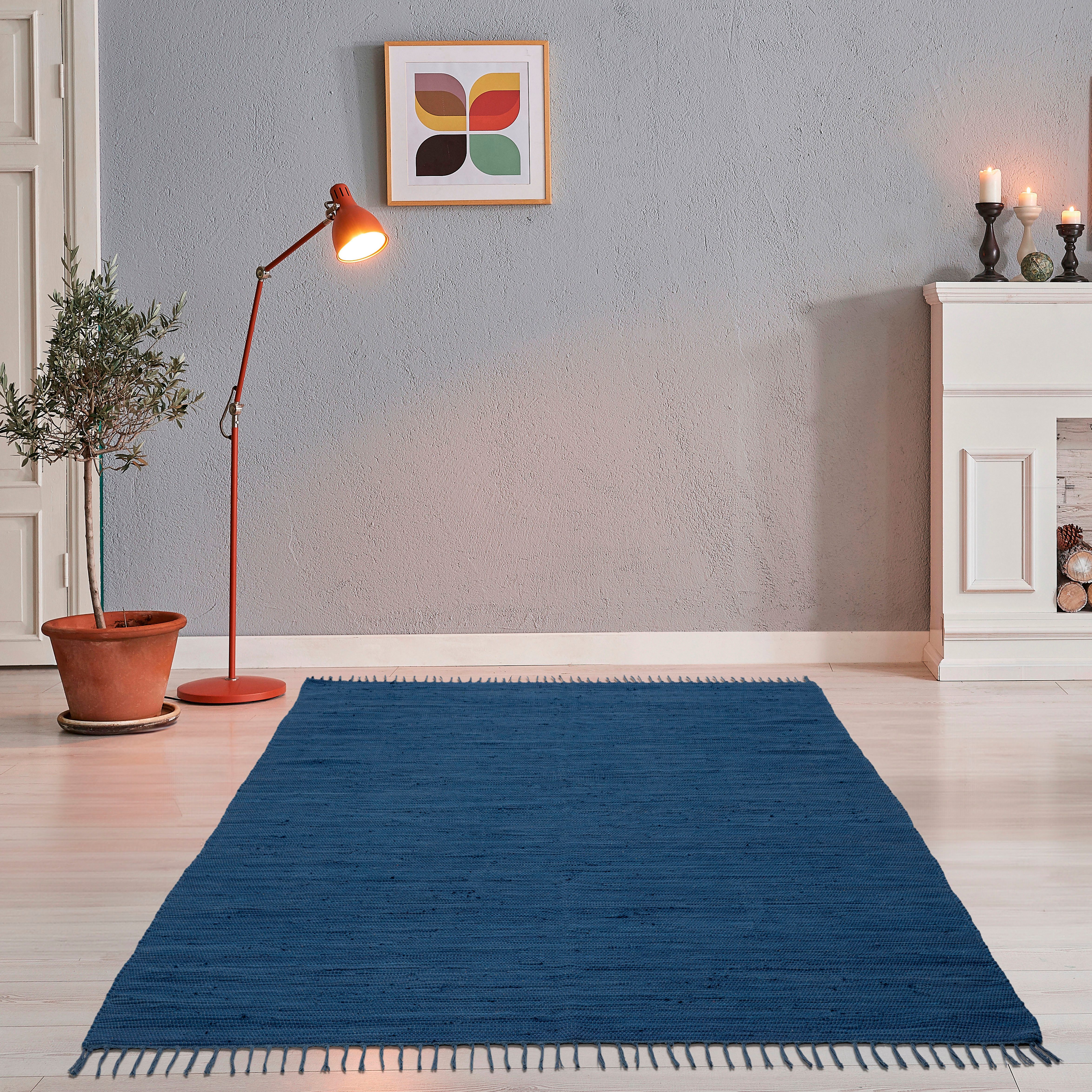 THEKO Vloerkleed Happy Cotton Handgeweven vloerkleed, platweefsel, puur katoen, met de hand geweven, met franje