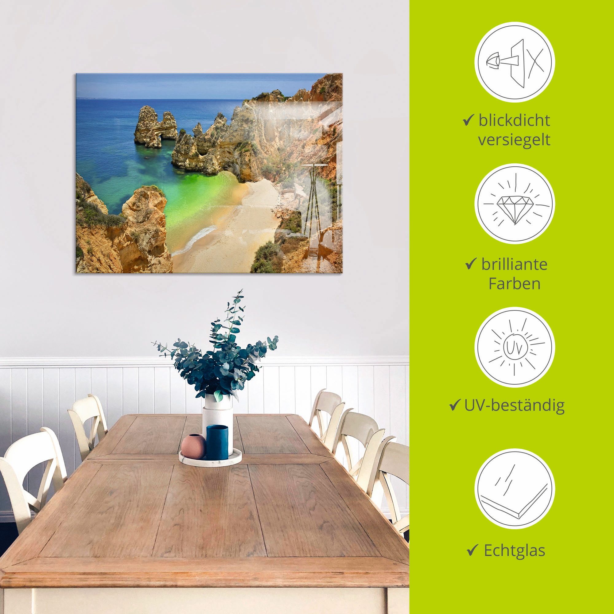 Artland Print op glas Kleurige Algarvekust in verschillende maten