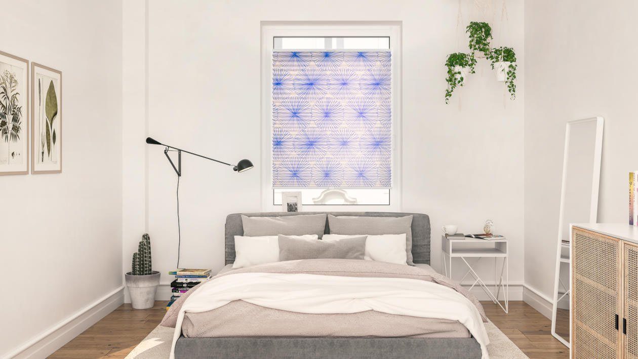 LICHTBLICK Plissé Klemmfix, zonder boren, ondoorzichtig, flower wheel - blauw (1 stuk)