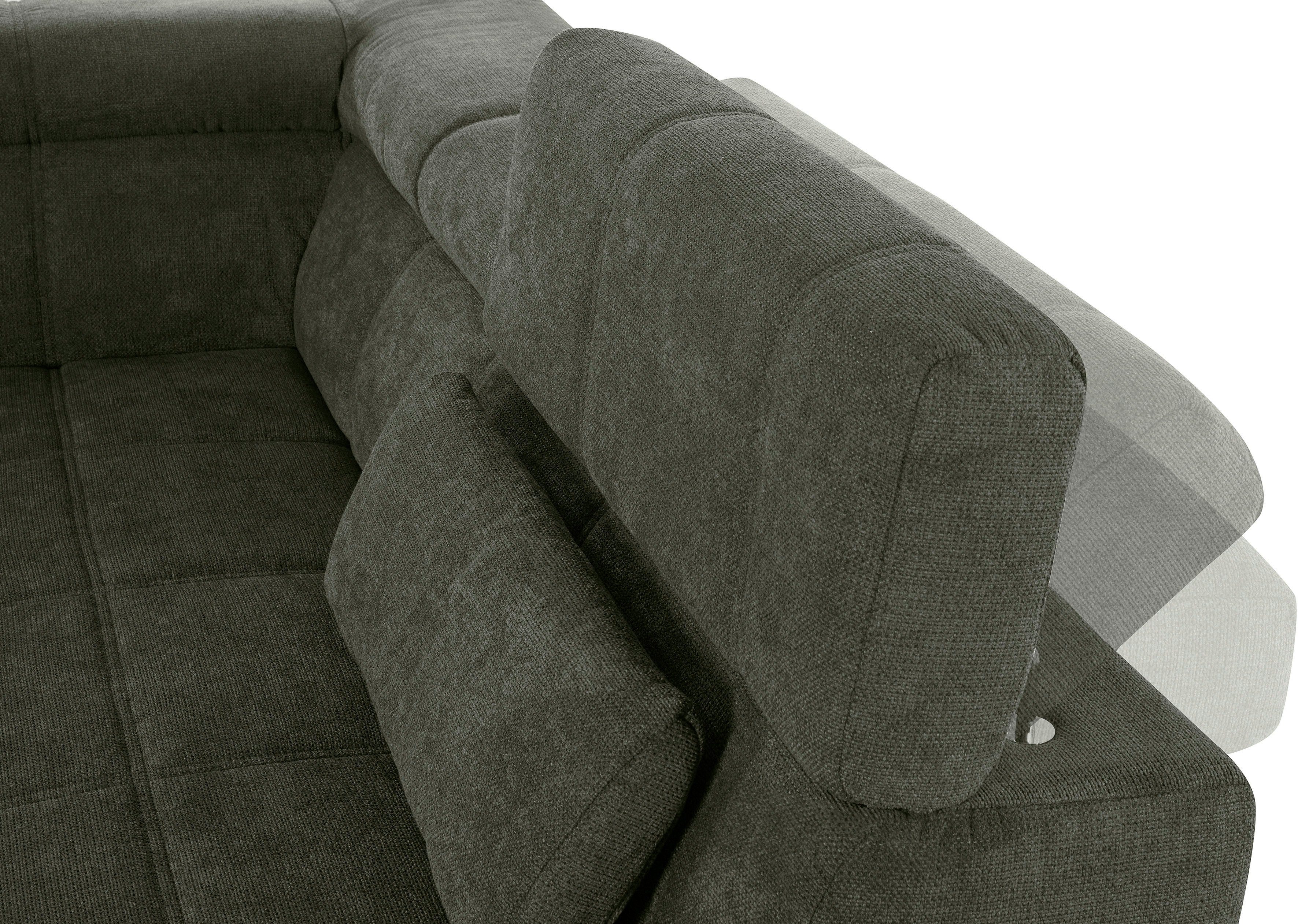 DOMO collection Hoekbank Brandon L-vorm, ook in leer met verstelbare hoofdsteun, naar keuze met verstelbare zitdiepte