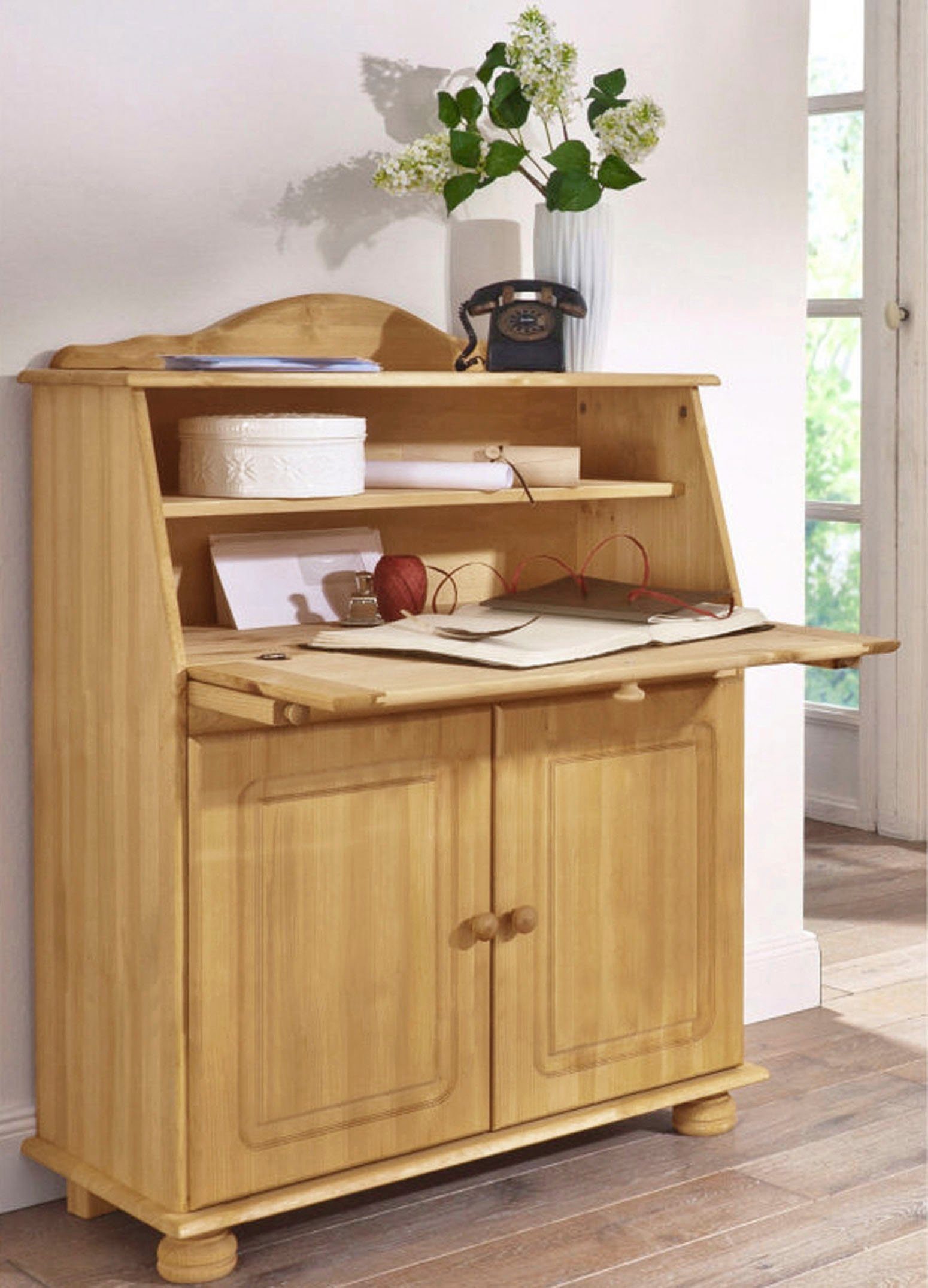 Home affaire Secretaire Mette, bureau in landhuisstijl, gemaakt van massief hout, breedte 82 cm