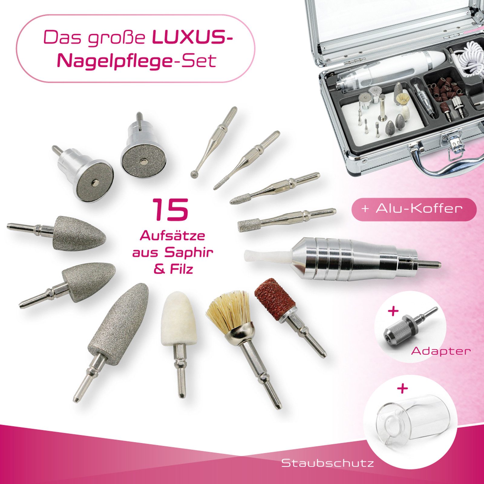 prorelax Manicure-/pedicureset 52248 Deluxe 15 opzetstukken, met aluminium koffer