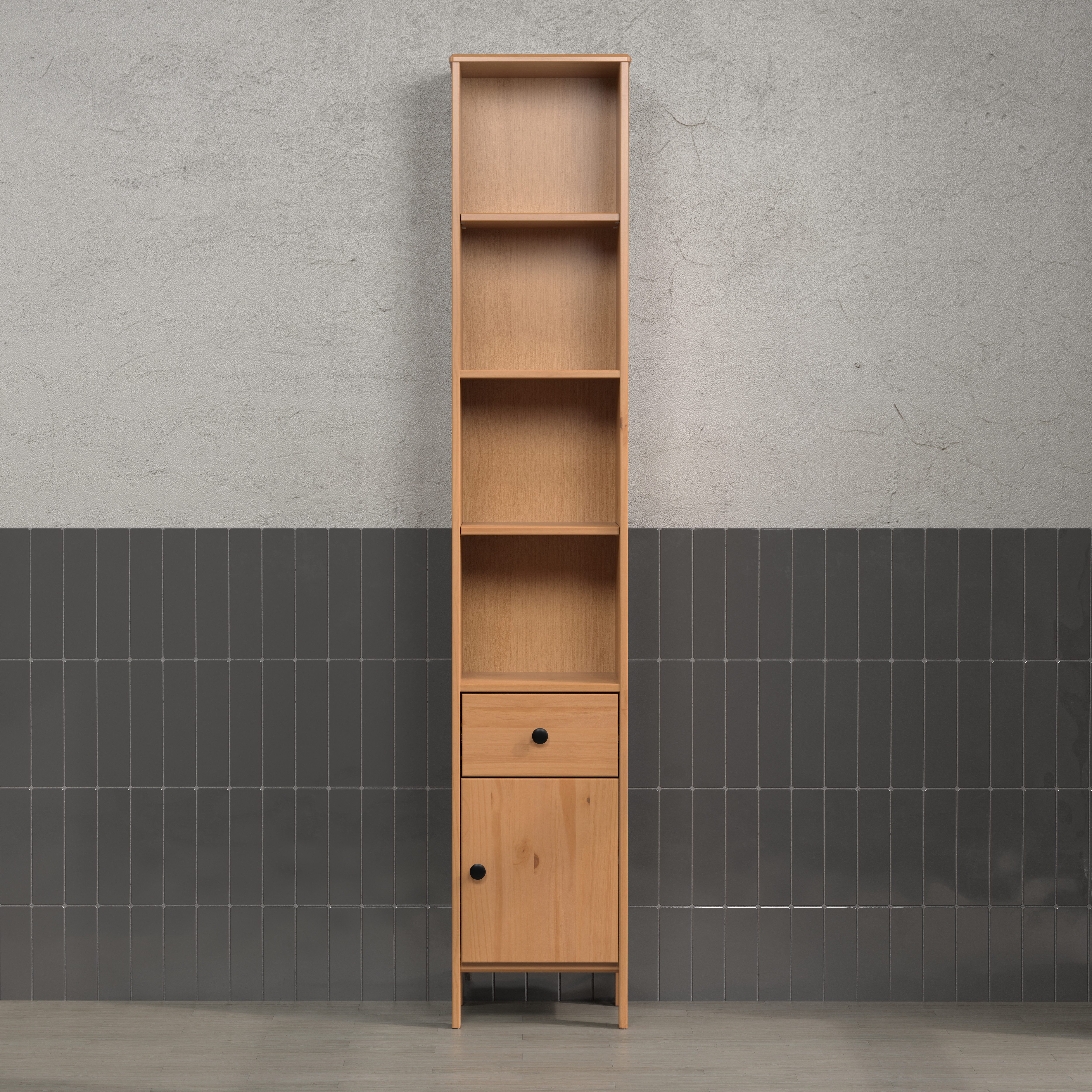 welltime Hoge kast Kall Badkast van massief grenenhout met lade - (B/D/H) 35/33/188 cm (1 stuk)