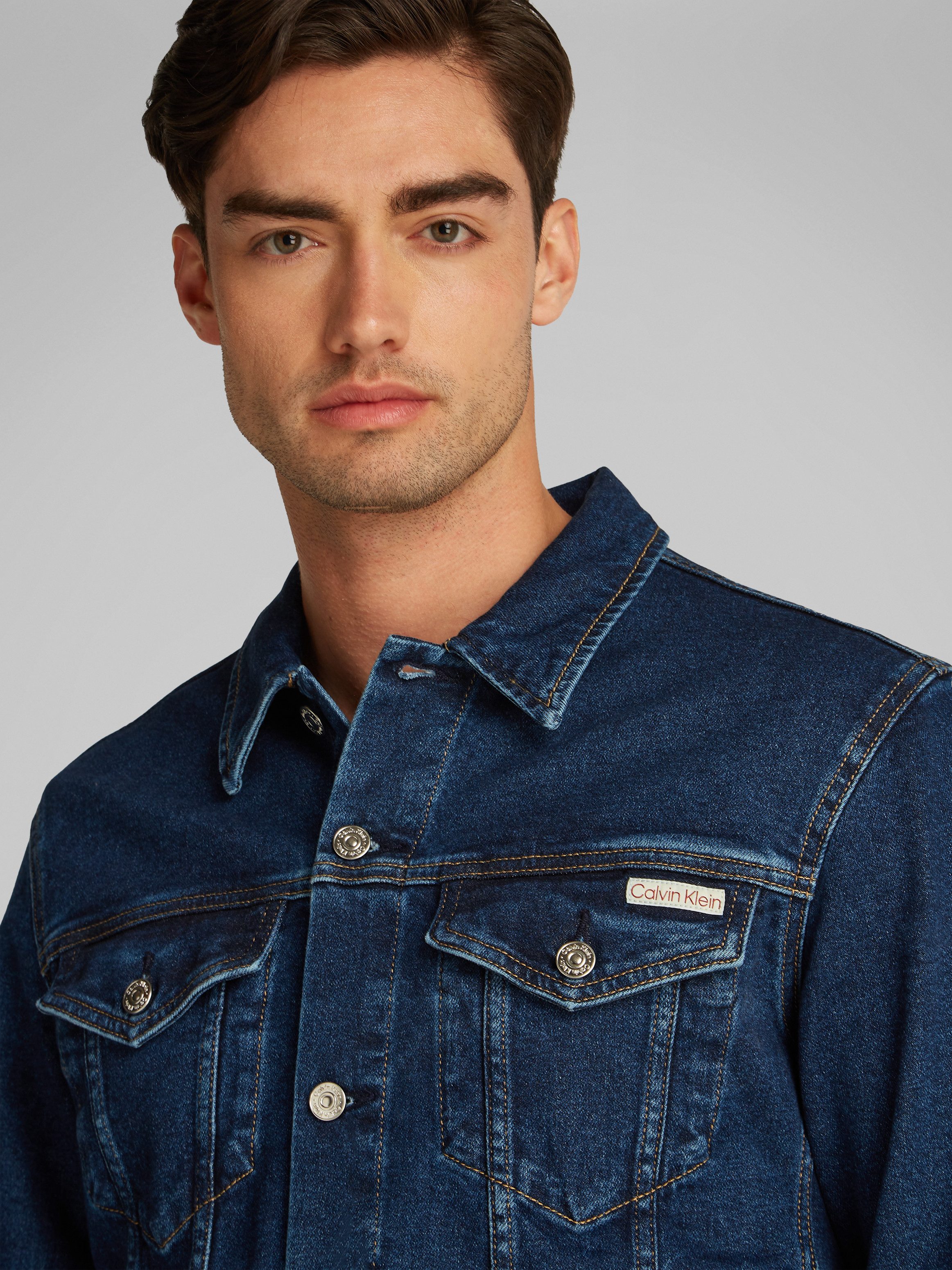 Calvin Klein Jeansjack SLIM DENIM JACKET Borstzakken, logodruk