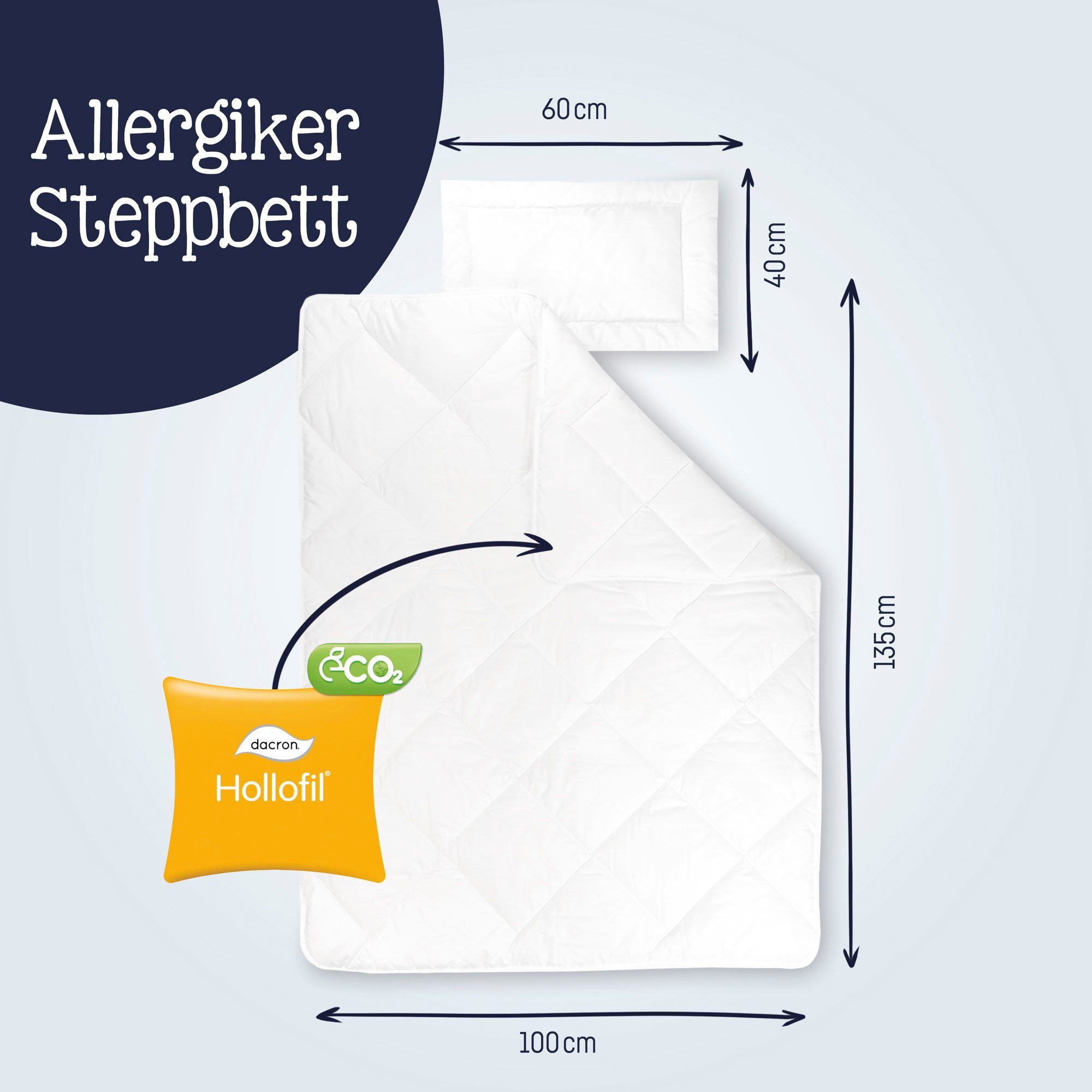 Zöllner 4-seizoenendekbed + hoofdkussen Hygienika, 2-delig, gemaakt in Duitsland Deken met kussen, deken 100x135 cm, kussen 40x60 cm en andere maten (voordeelset)