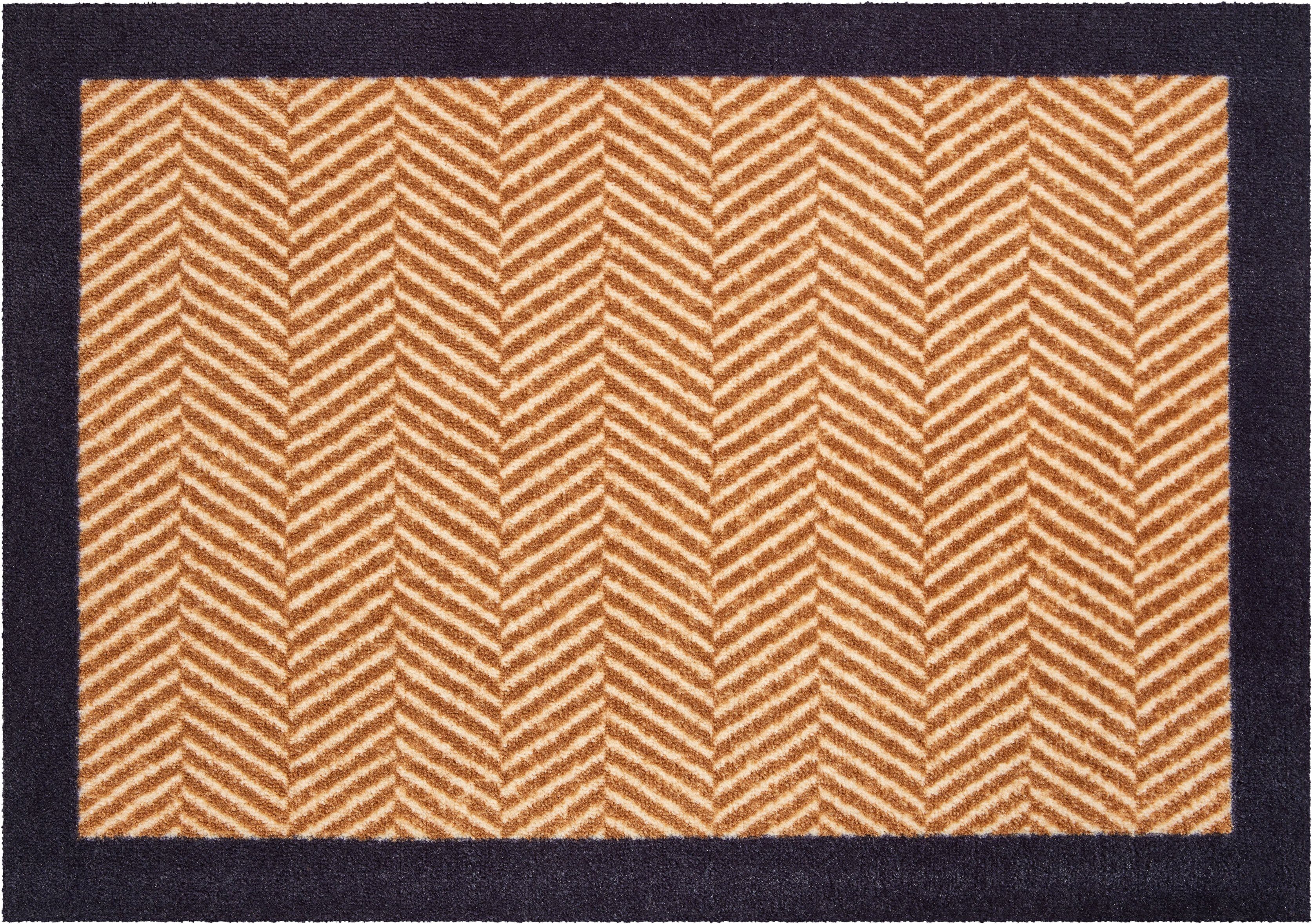 Grund Mat Herringbone Inloopmat met randdessin, geschikt voor binnen en buiten, wasbaar