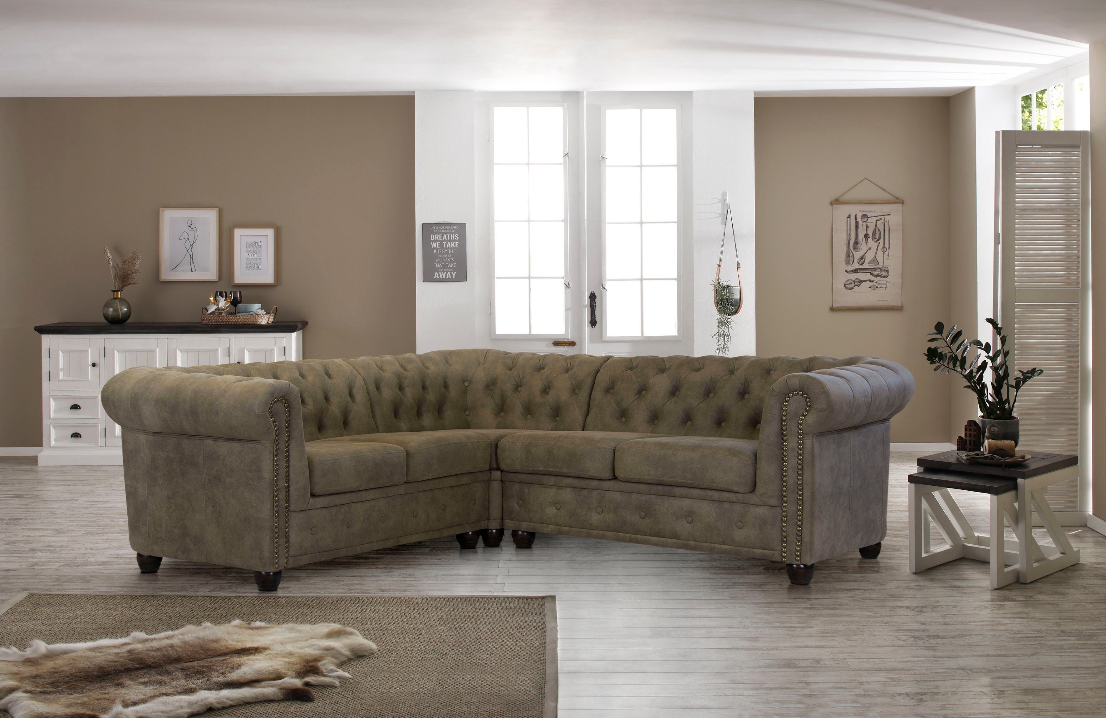 Home affaire Chesterfield-bank Rysum L-vorm Chesterfield-look, gelijkbenig grijs, chesterfield banken