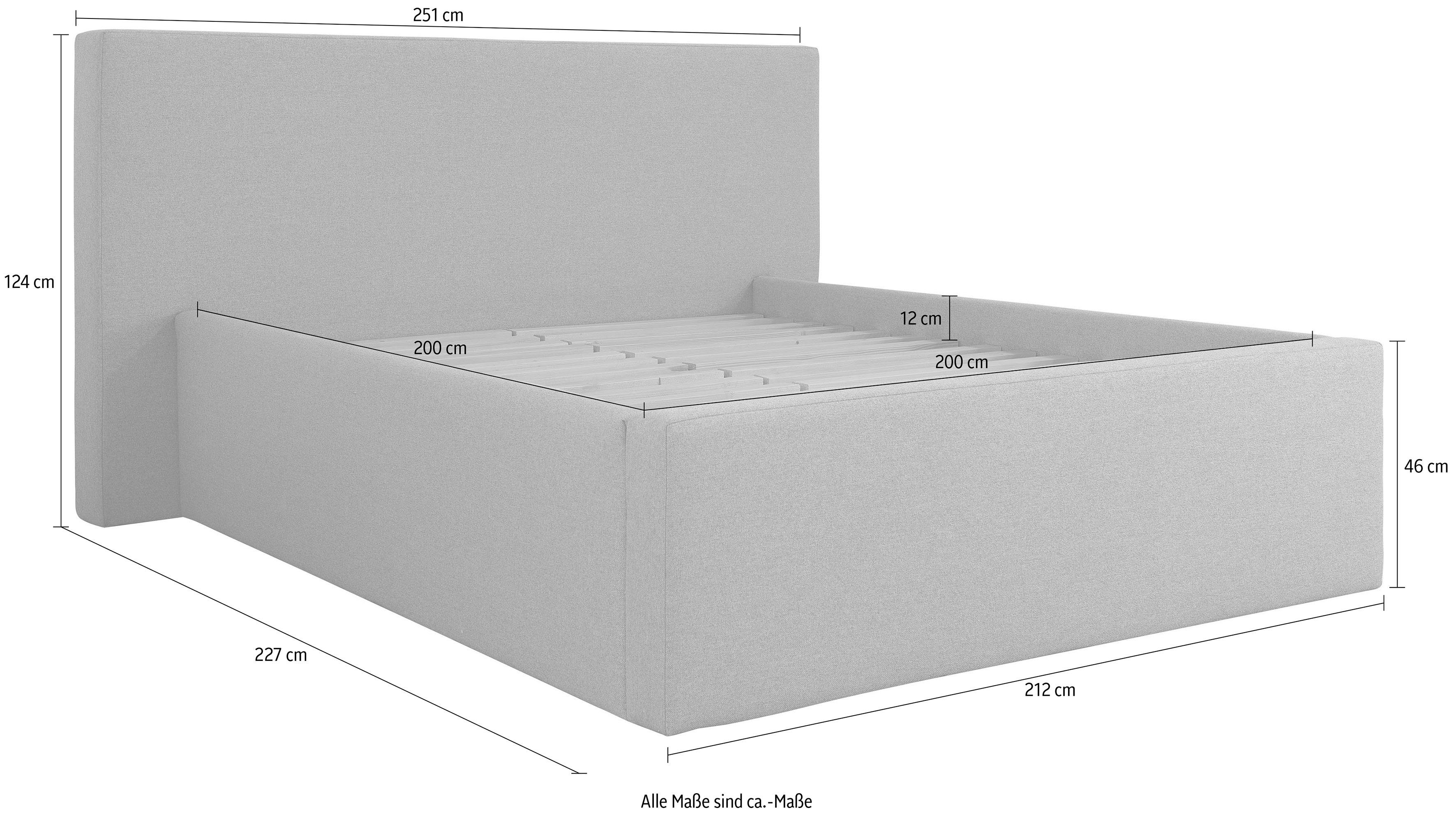 INOSIGN Gestoffeerd bed DALINA rechtlijnig hoofdbord, in 5 breedten, ook in 220 cm lengte