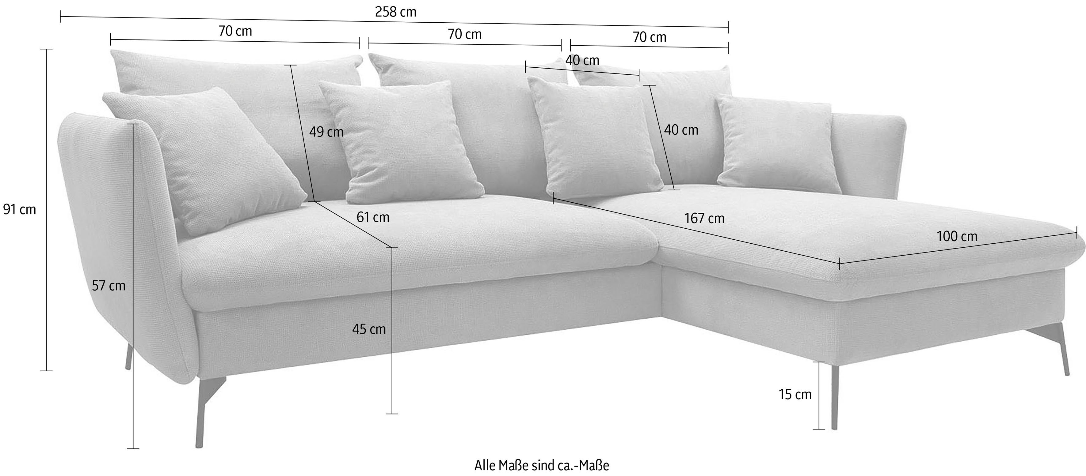 andas Hoekbank LIVORNO,258 cm, L-model, Slaapfunctie en bedlade (139/224 cm), fluweel, structuur, geweven stof