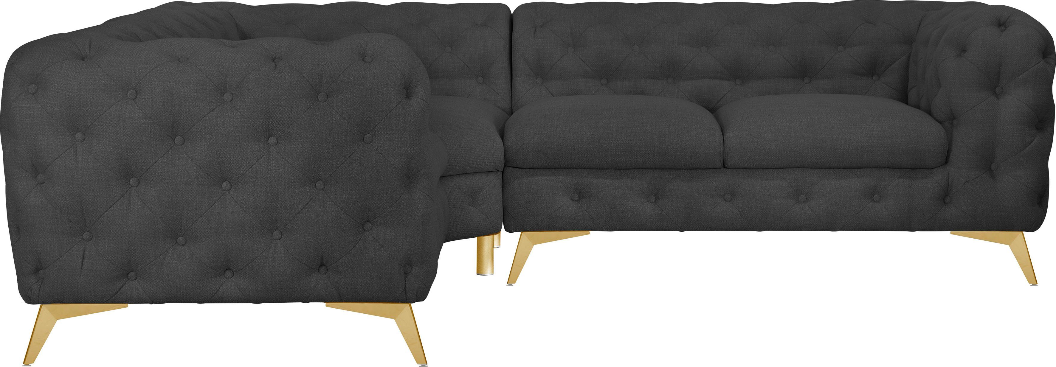 Leonique Chesterfield-bank Glynis L-vorm luxueuze capitonnage, moderne chesterfield look, kleur van de poten ter keuze