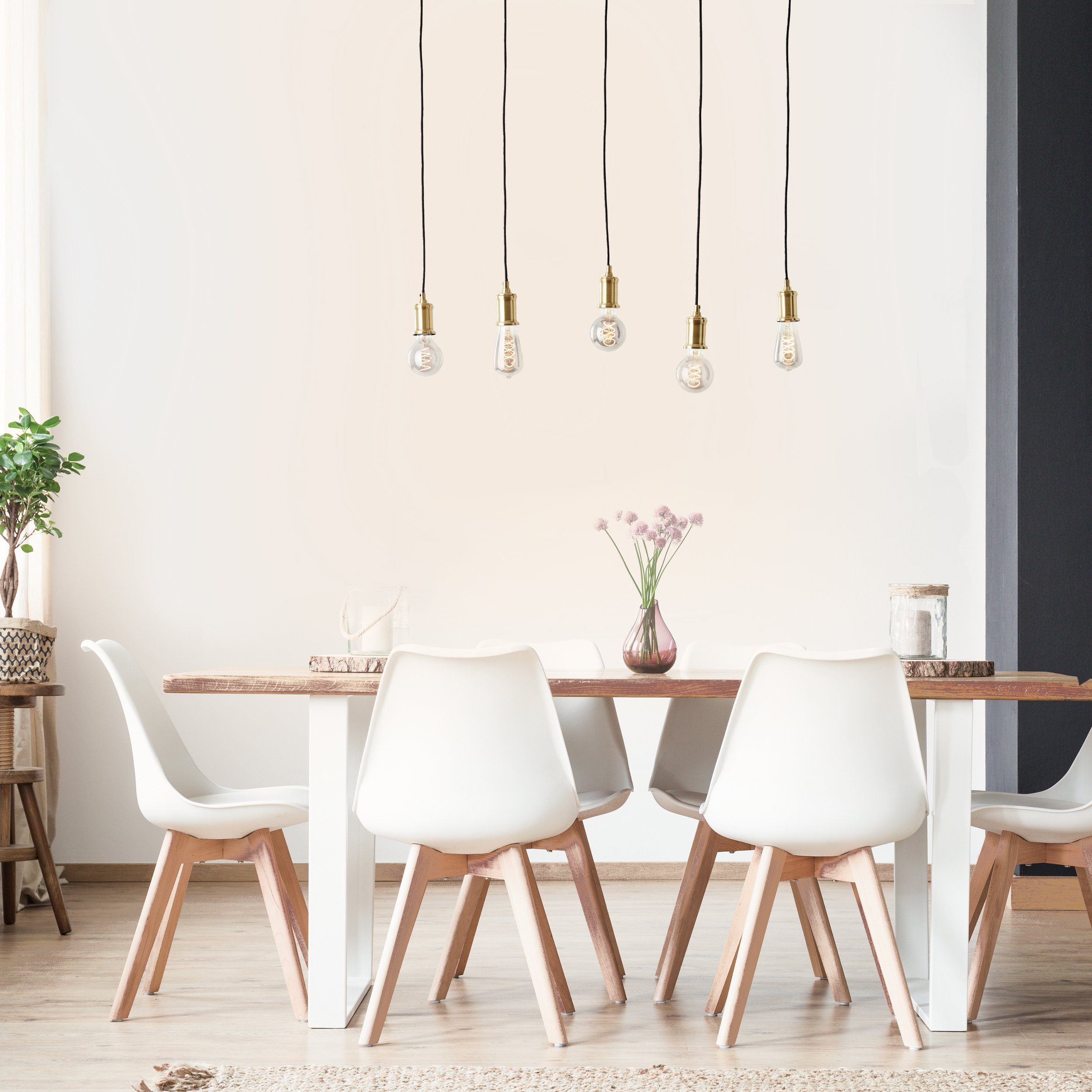 Brilliant Leuchten Hanglamp Darcia 133 x 35 x 95 cm, 5 x e27, inkortbaar, metaal, messingkleurig/zwart (1 stuk)