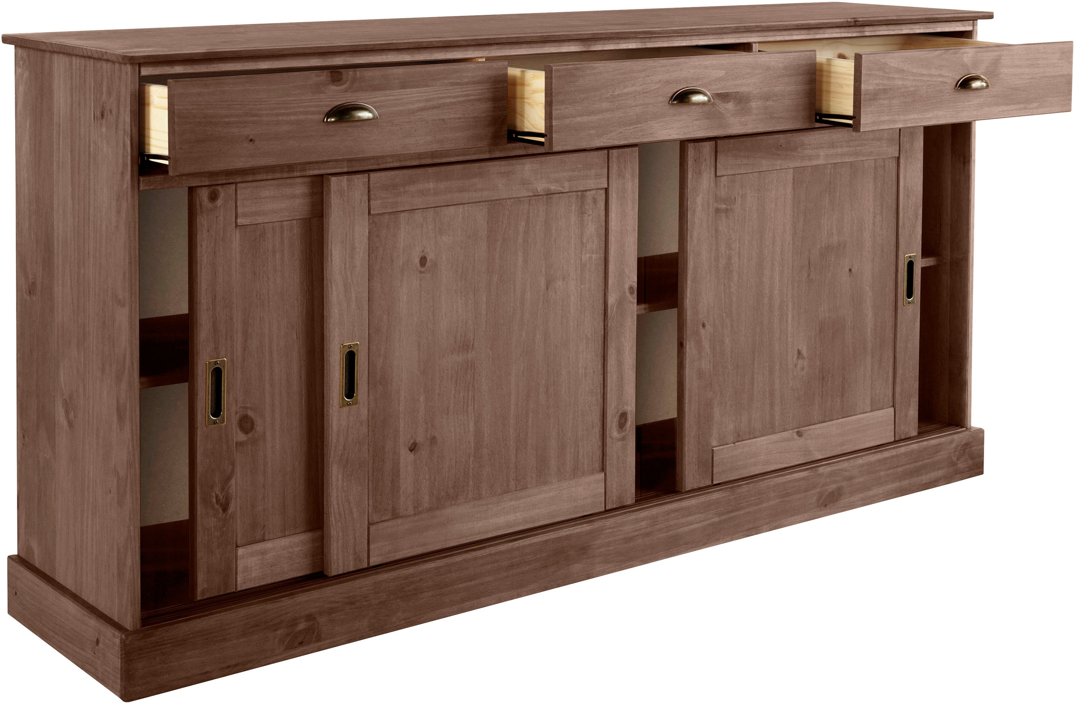 Home affaire Dressoir Schröder Commode, 3 schuifdeuren, 3 lades, van massief dennenhout