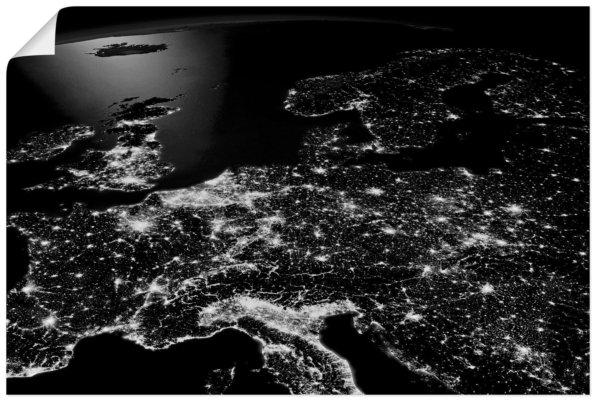 Artland Poster Centraal Europa vanuit de ruimte II als artprint van aluminium, artprint op linnen, muursticker of poster in verschillende maten foto