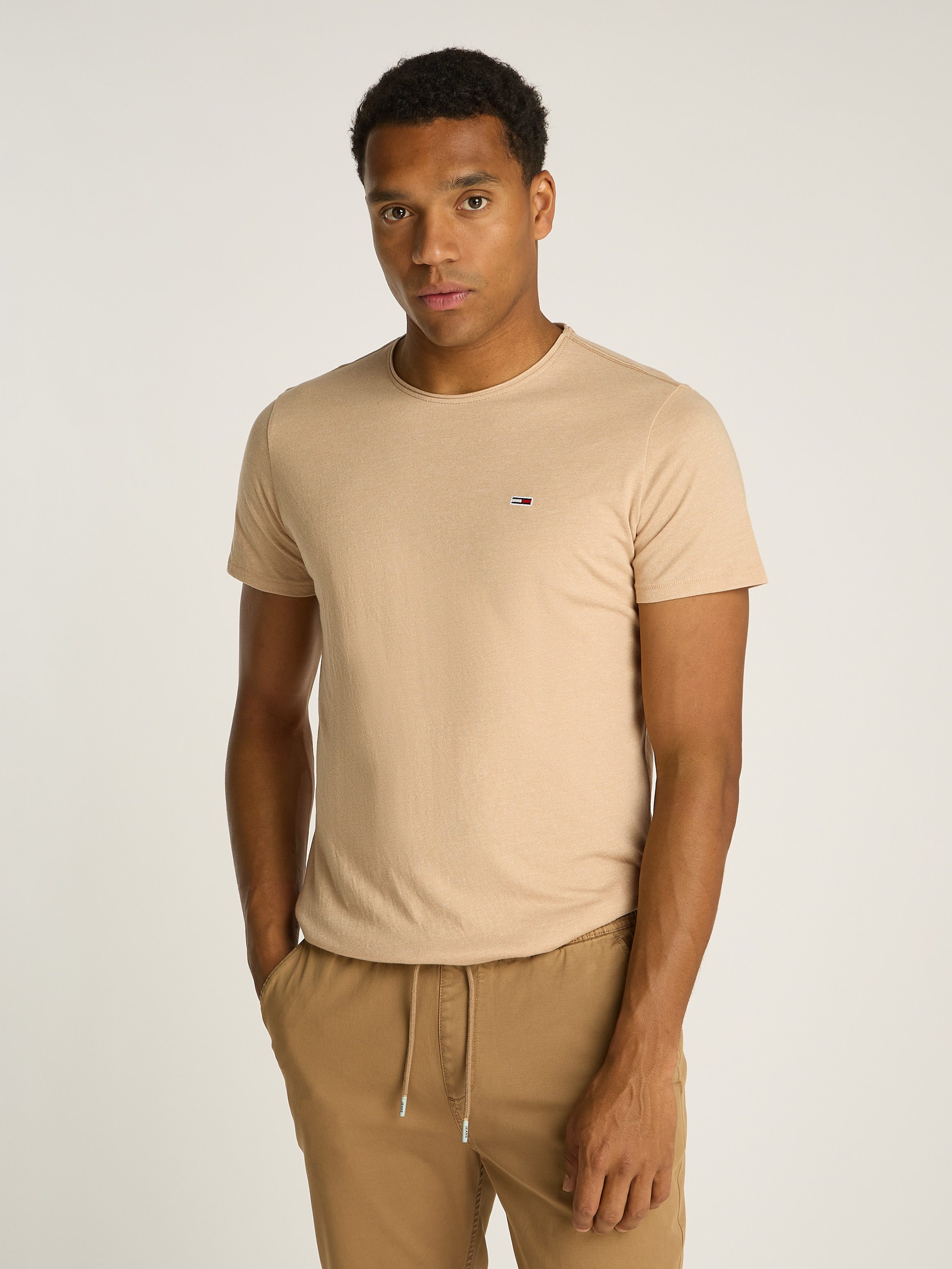 TOMMY JEANS T-shirt TJM SLIM JASPE C NECK heren t-shirts maat XXXL bruin