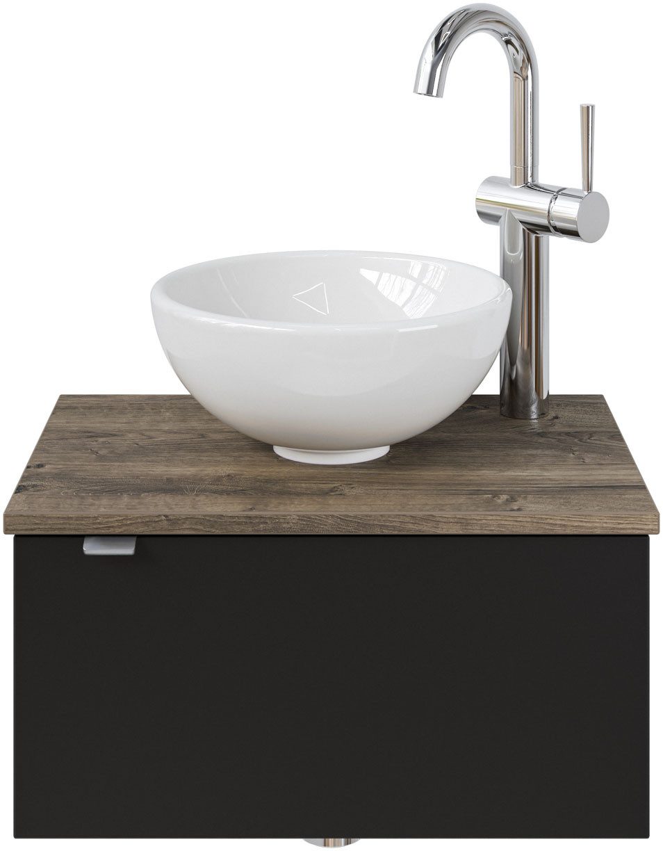 Saphir Wastafelonderkast Serie 6915 wastafel met onderkast voor gastenbadkamer, tweede toilet (3-delig) wastafelmeubels zwart