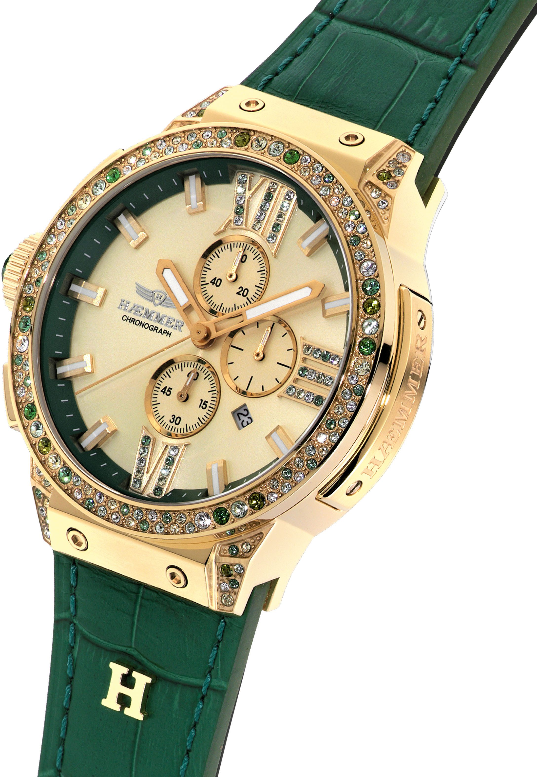 HAEMMER GERMANY Chronograaf EMINENT Quartzhorloge, dameshorloge, datum, stopwatchfunctie, saffierglas, leren band