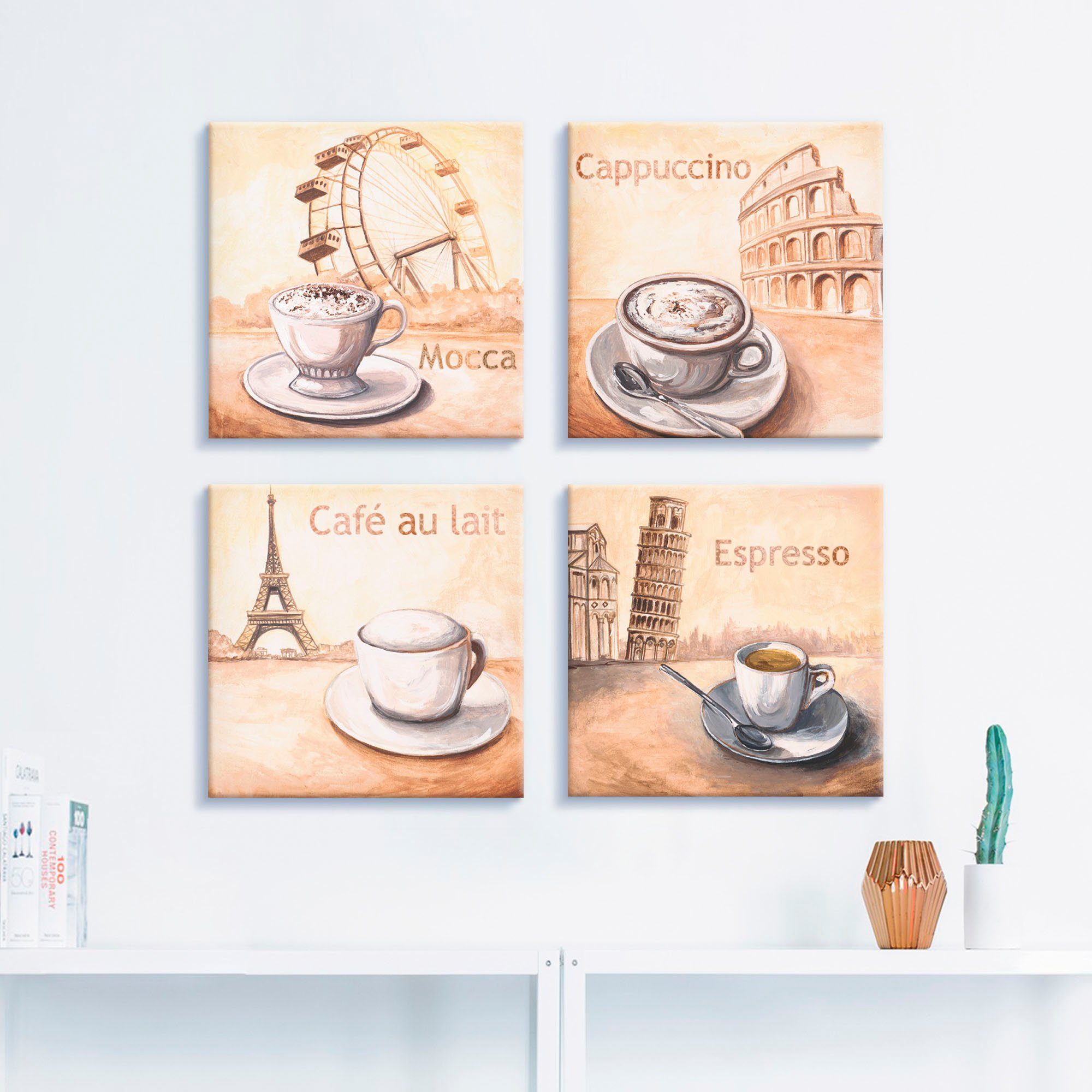 Artland Artprint op linnen Mokka cappuccino café au lait espresso (4-delig)