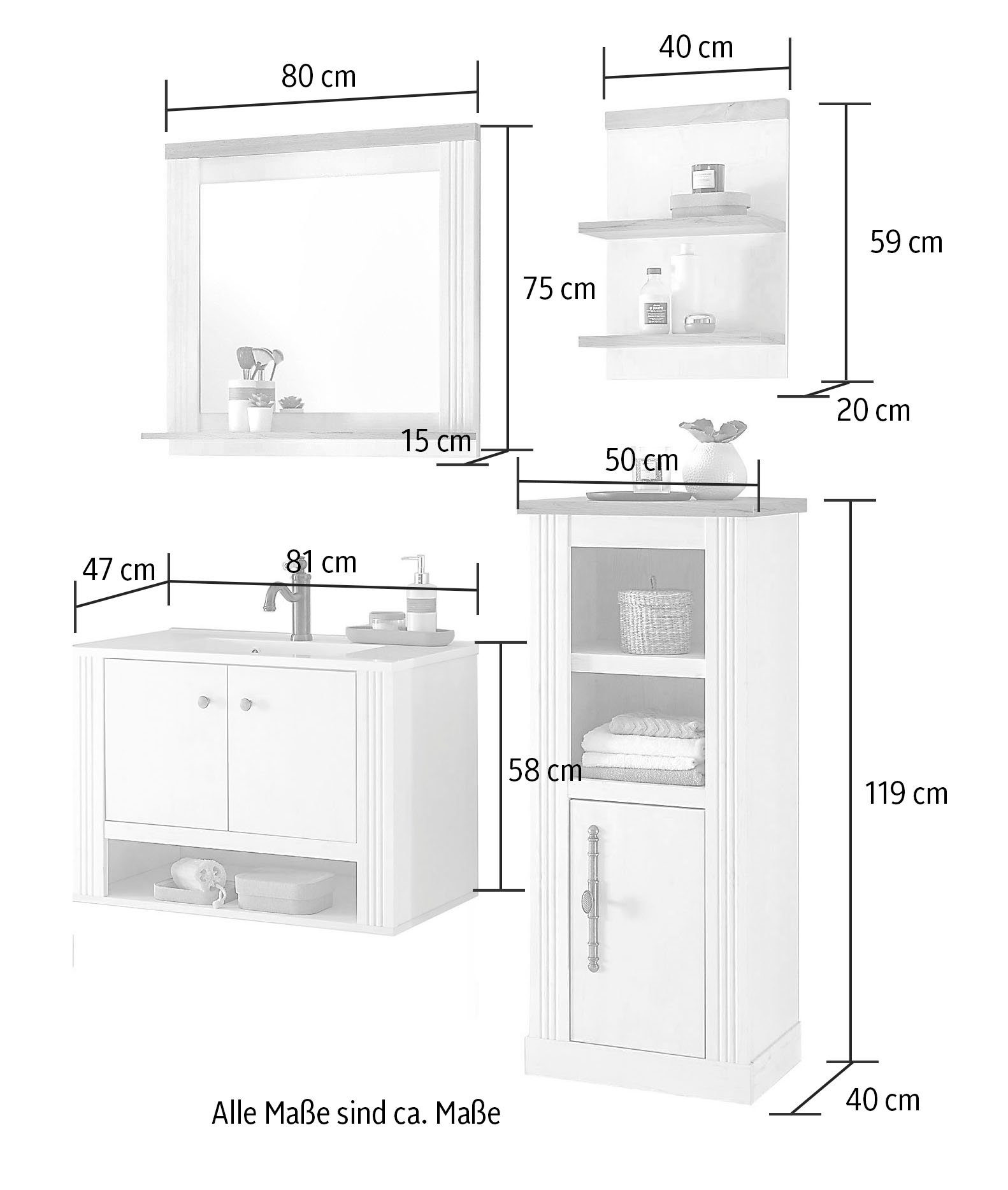 Home affaire Badkamerserie WESTMINSTER, badkamer in landhuisstijl, 4-delig badkamer (4-delig)