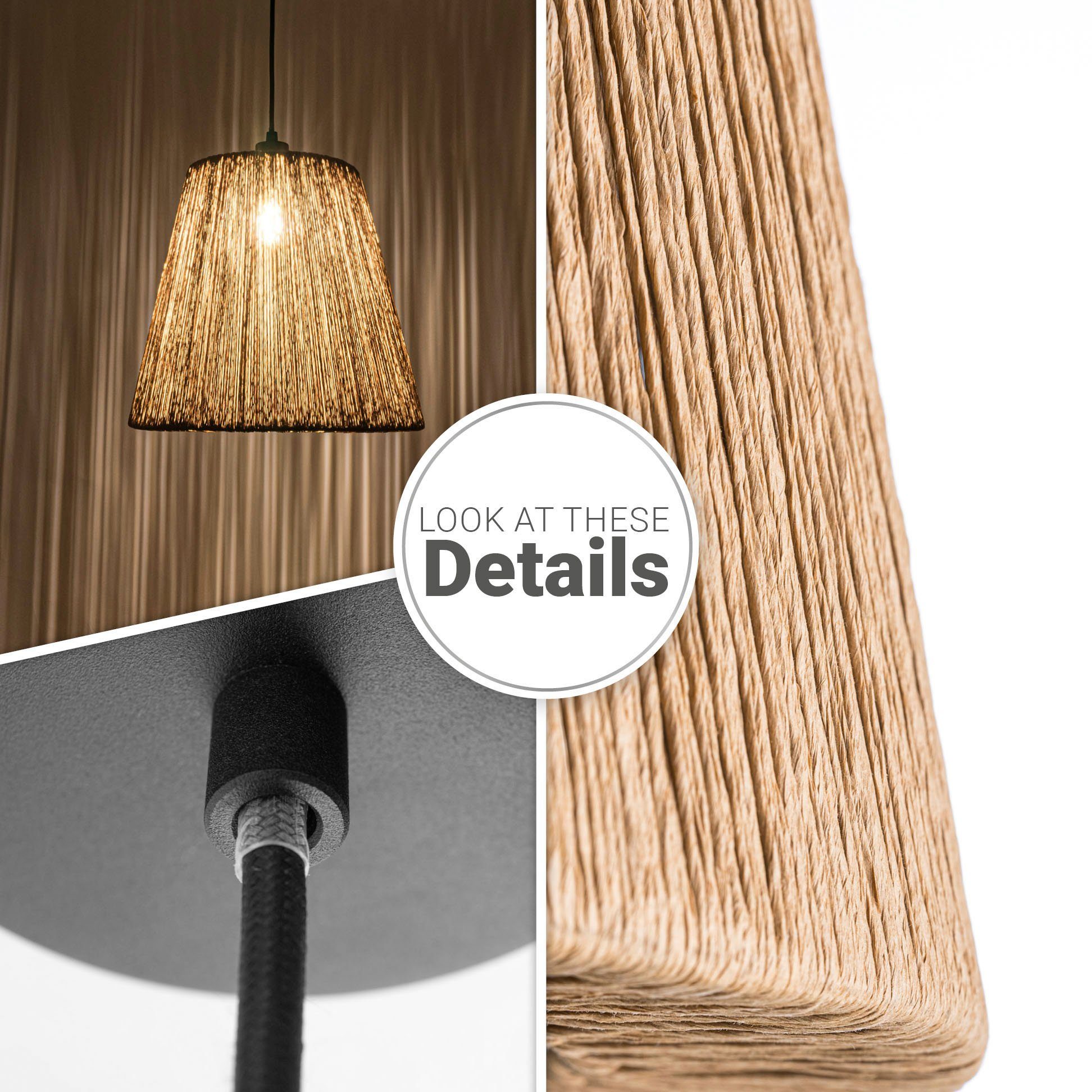 Paco Home Hanglamp VORGU E27 hanglamp papier Boho Rattan look natuur plafondlamp vintage