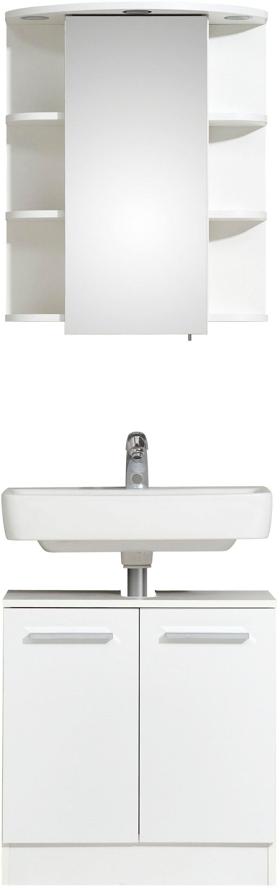 Saphir Badkamerserie Quickset 335 2-delig, wastafelonderkast met led-spiegelkast (2-delig) badmeubelsets wit