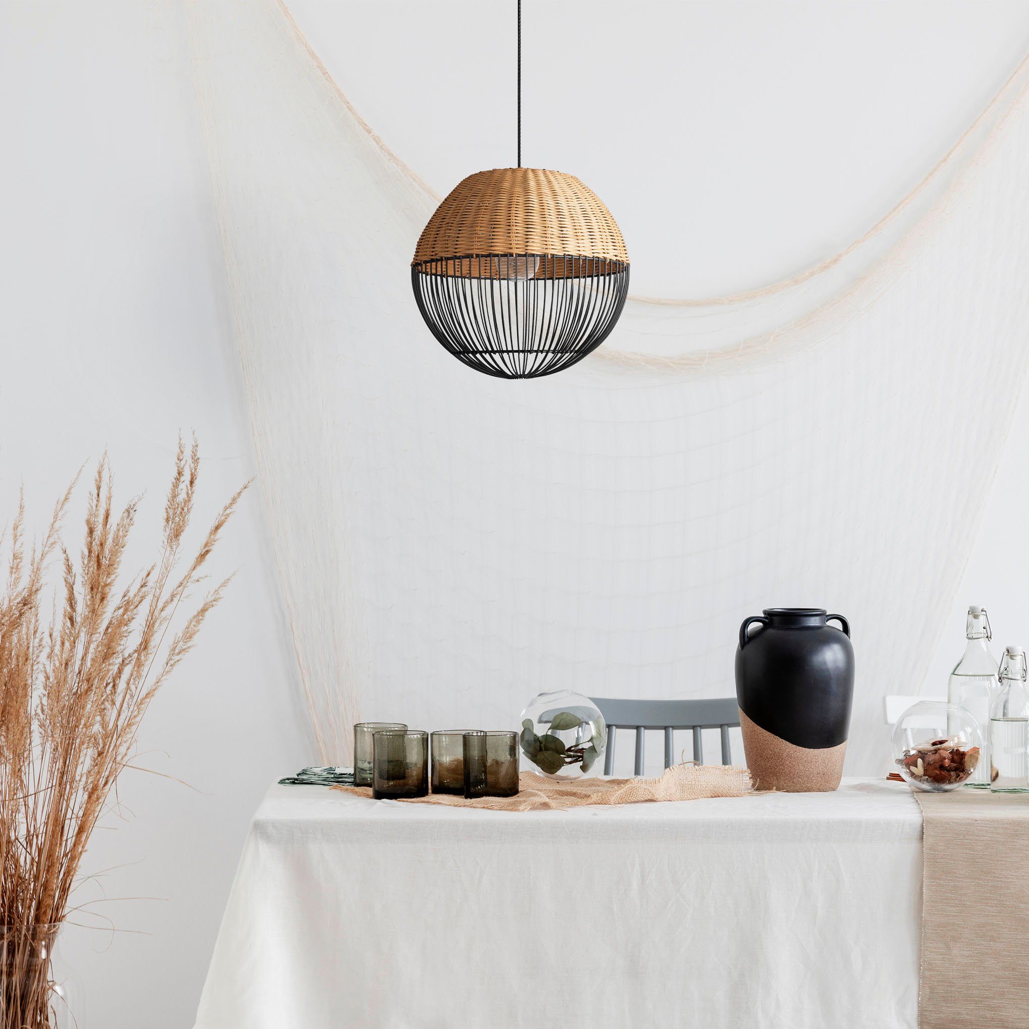 Paco Home Hanglamp Puro Rattan lamp mand lamp LED Boho natuurlijk vintage rond E27
