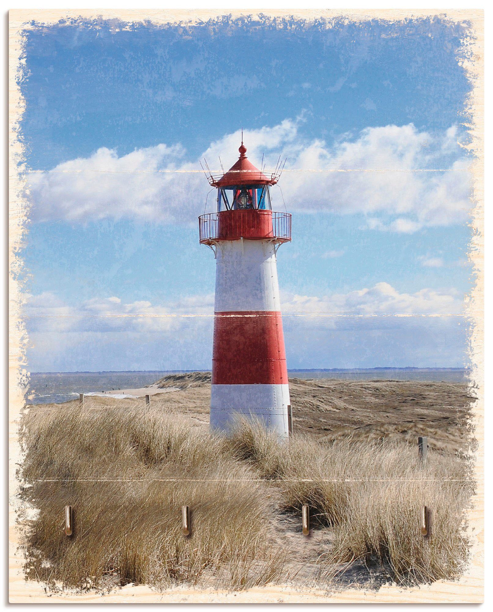 Artland Sleutelbord Vuurtoren Sylt van hout met 4 sleutelhaakjes – sleutelbord, sleutelborden, sleutelhouder, sleutelhanger voor de hal – stijl: modern