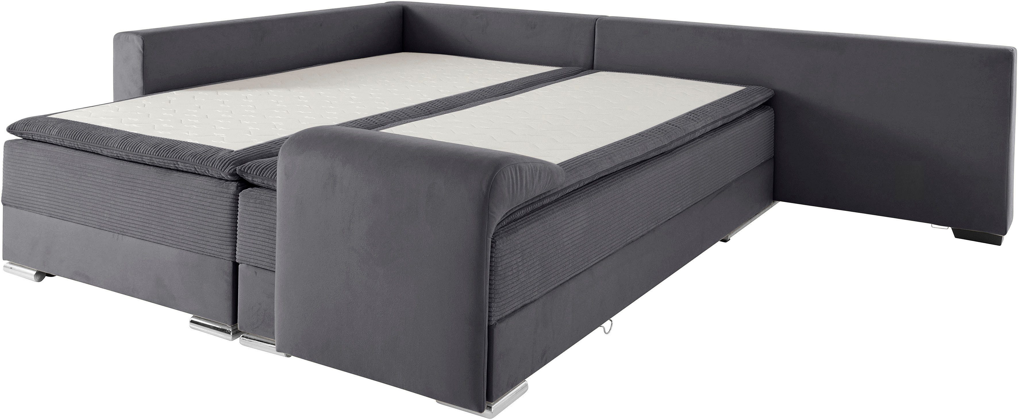 INOSIGN Hoekbank Boxspringbed Night & Day L-vorm met permanente slaapfunctie met armleuning