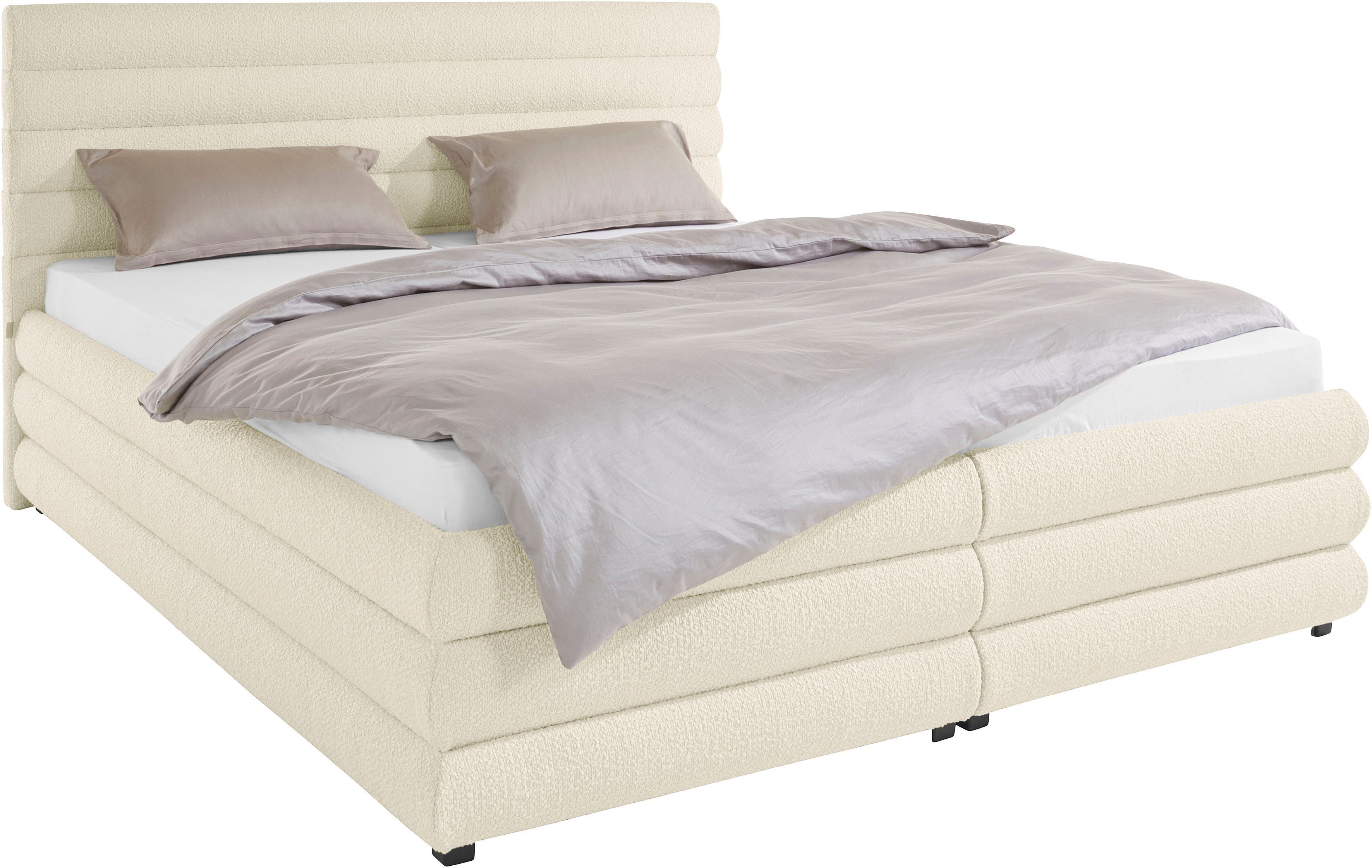LeGer Home by Lena Gercke Gestoffeerd bed Maylis bouclé naar keuze met en zonder matras en lattenbodem, ook in 200 cm breedte
