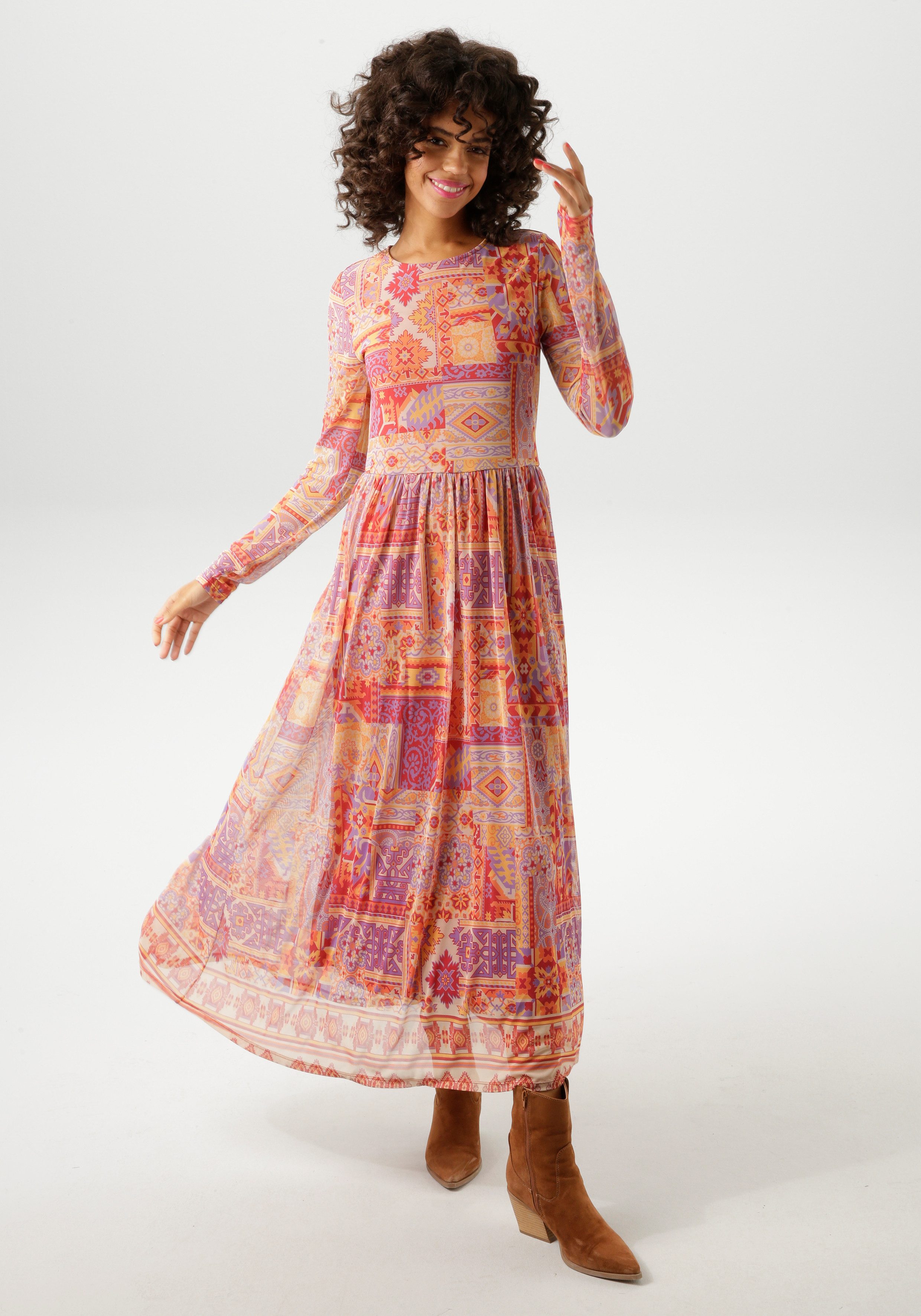 Aniston CASUAL Midi-jurk met kleurharmonieuze etnische print - nieuwe collectie