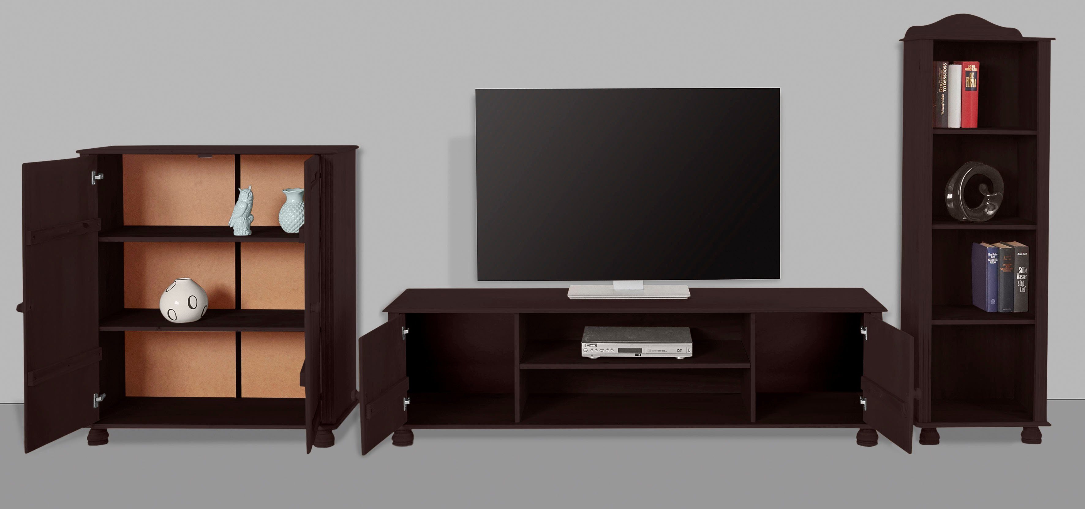 Home affaire Wandmeubel Mette 1 halfhoge kast, 1 boekenkast en 1 tv-meubel zonder wandboard (3-delig)