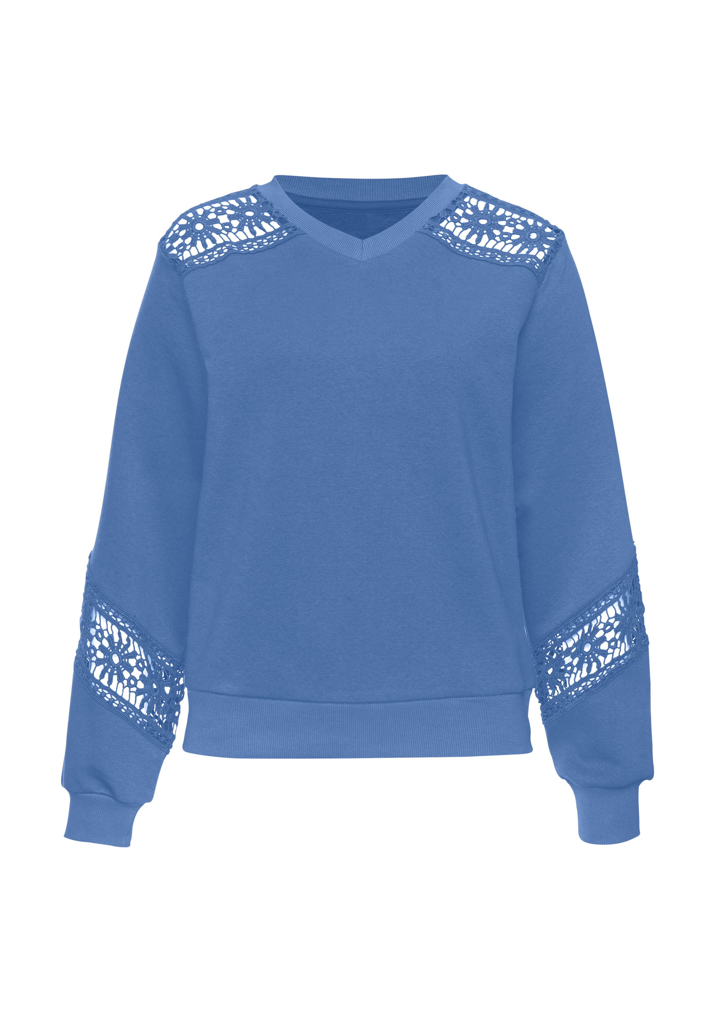 Vivance Sweatshirt met kanten inzetstukken op schouder en mouw
