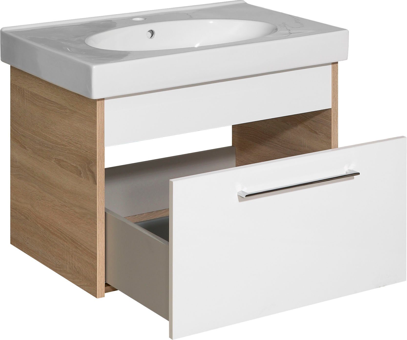 Saphir Badkamerserie Quickset 382 4-delig keramieken wastafelonderkast met led-spiegelkast (5-delig)