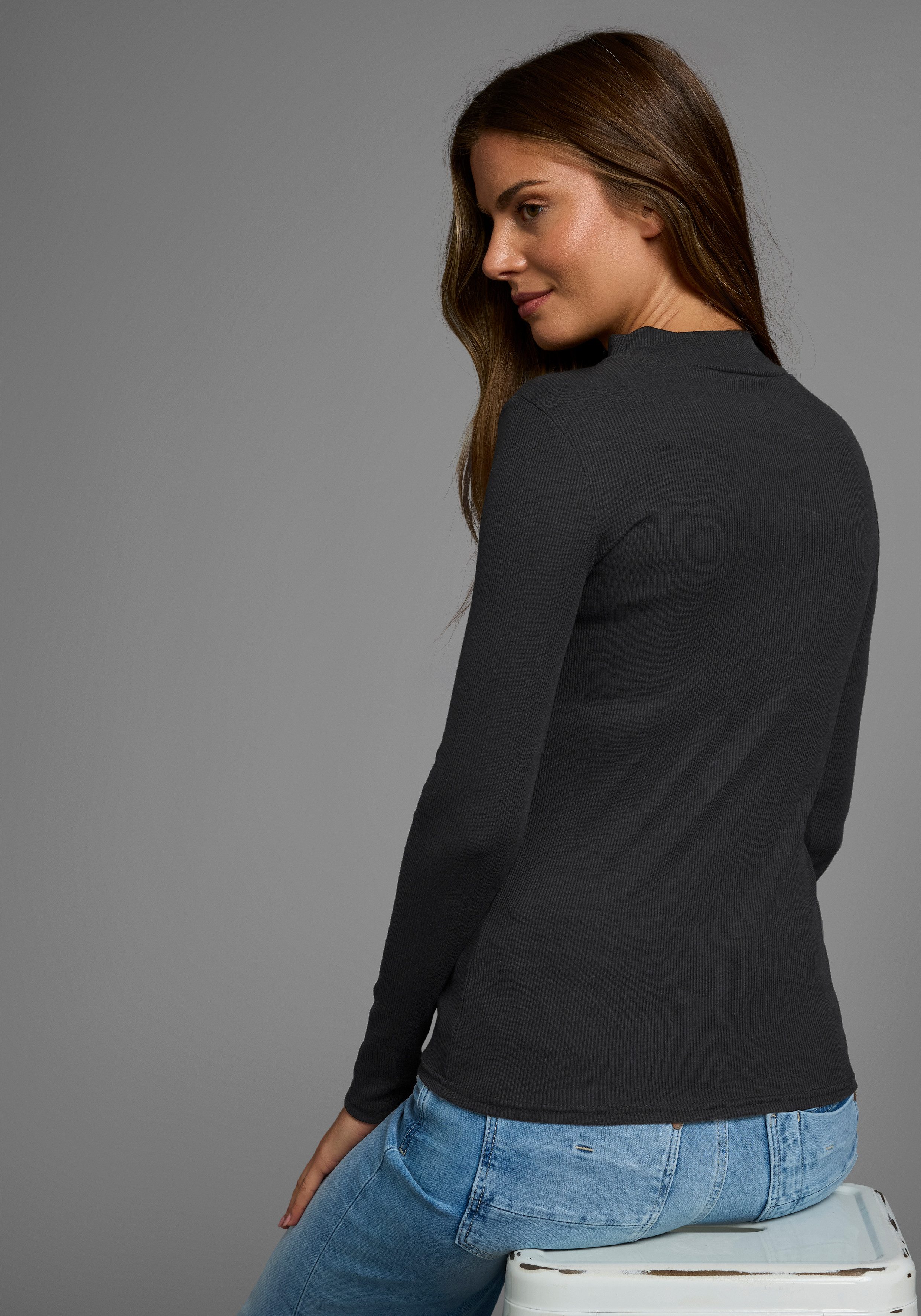 AJC Shirt met lange mouwen lange mouwen, basic-stijl, staande kraag, ideaal voor kantoor en vrije tijd
