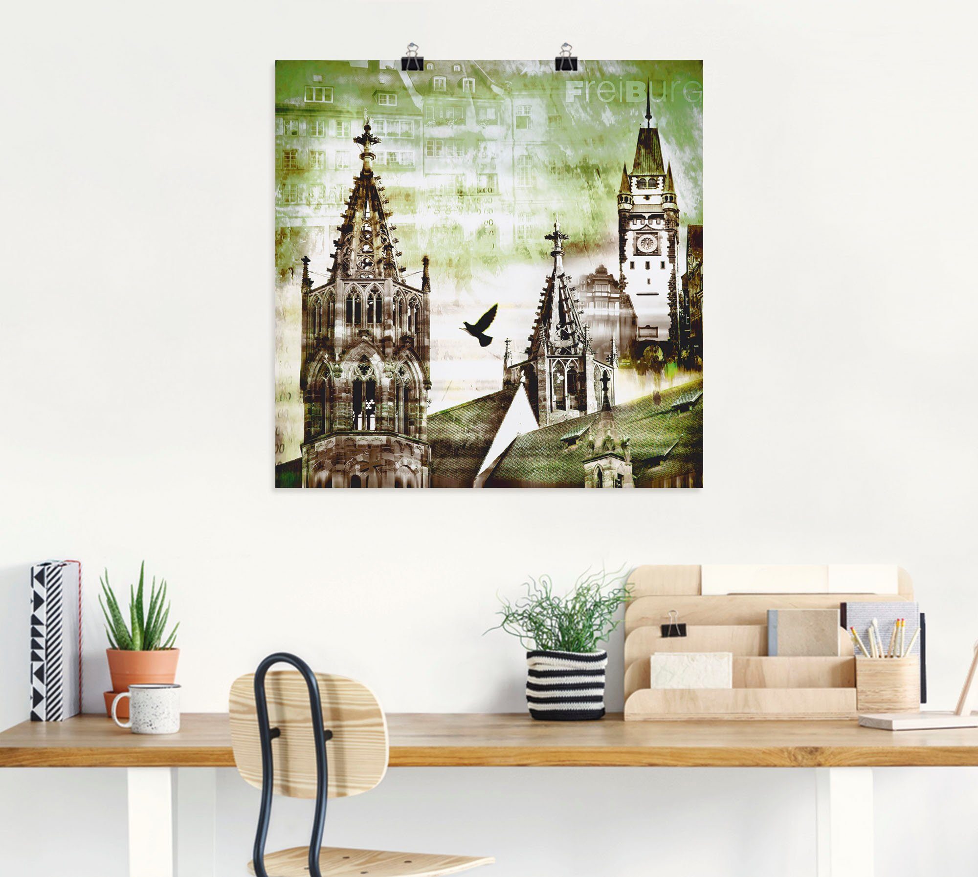 Artland Poster Freiburg skyline abstracte collage als artprint op linnen, muursticker of poster in verschillende maten