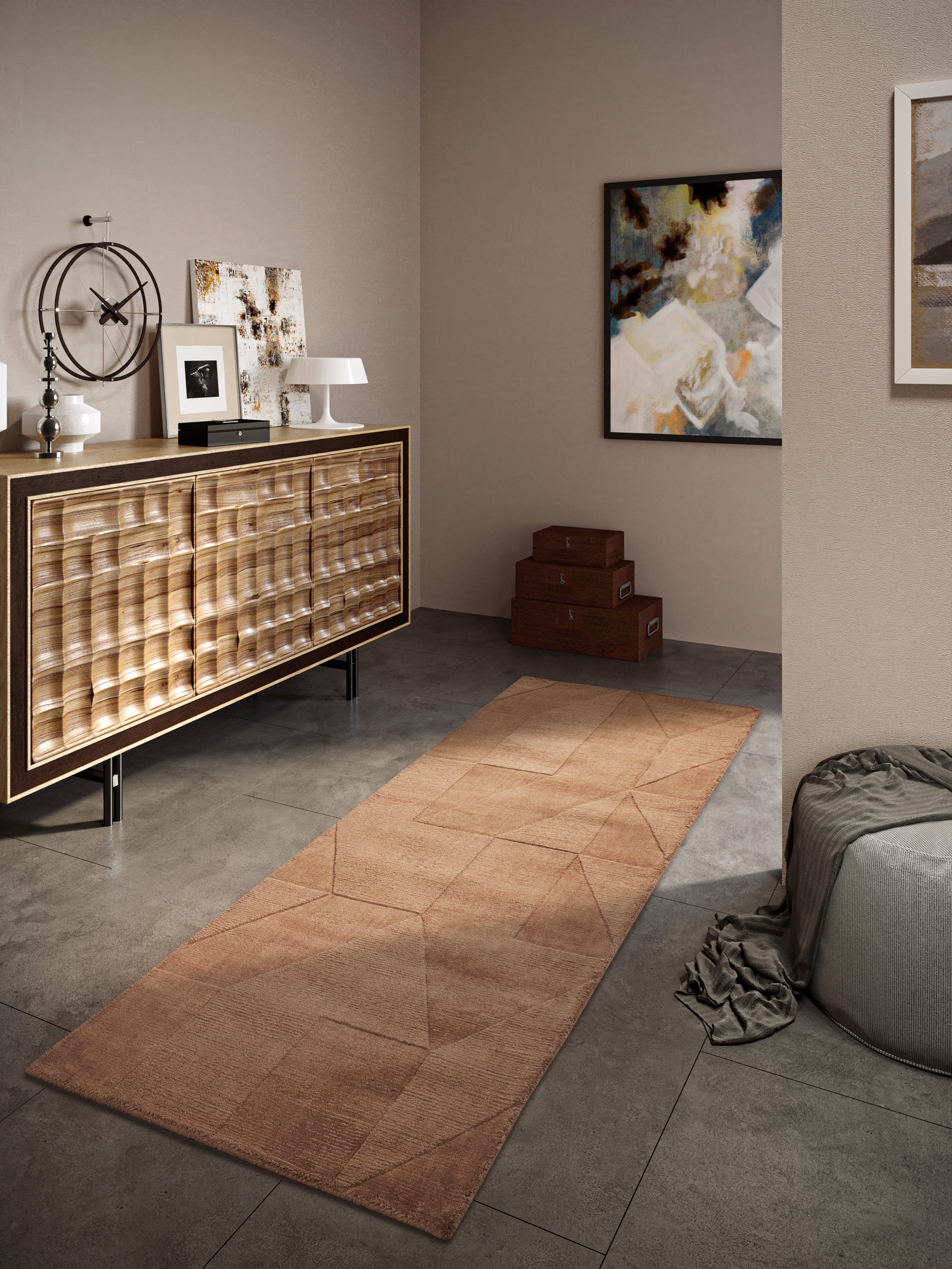 Villeroy & Boch Wollen kleed Ursule Loper, handgeweven, wol, natuur, woonkamer, geometrie, boho