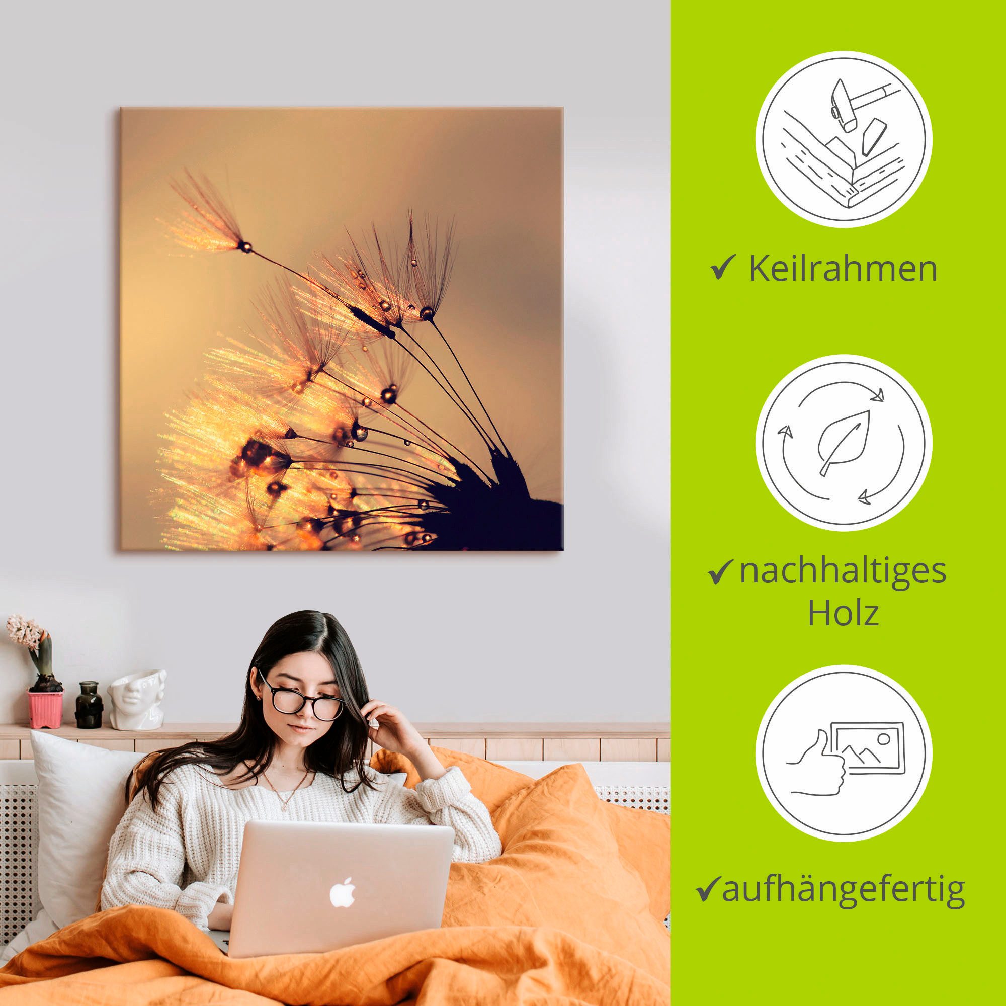 Artland Artprint op linnen Pluizenbol goudkleurige pluimen