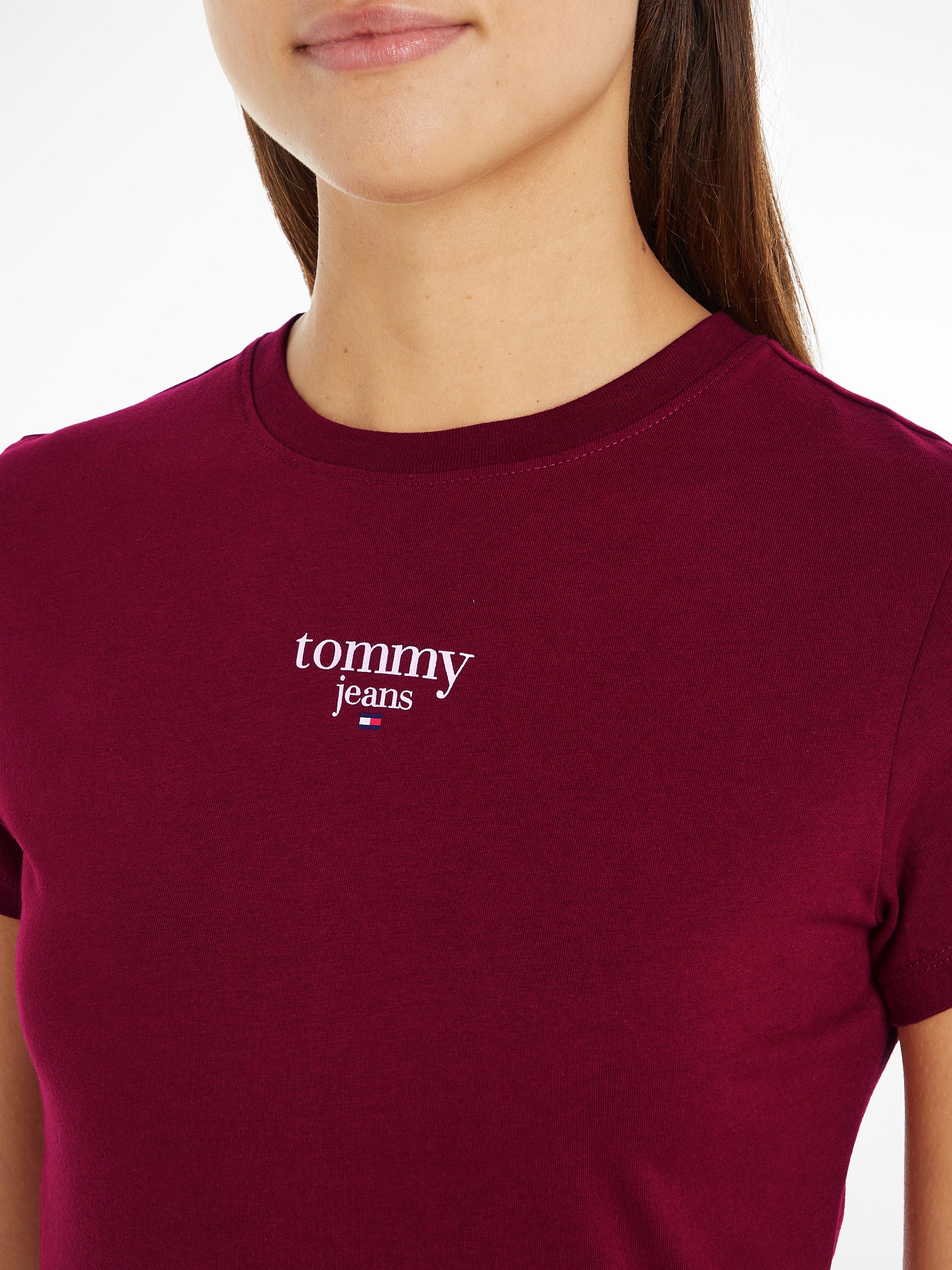 TOMMY JEANS Shirt met ronde hals TJW SLIM ESSENTIAL LOGO 1 SS EXT met logo-opdruk ronde hals