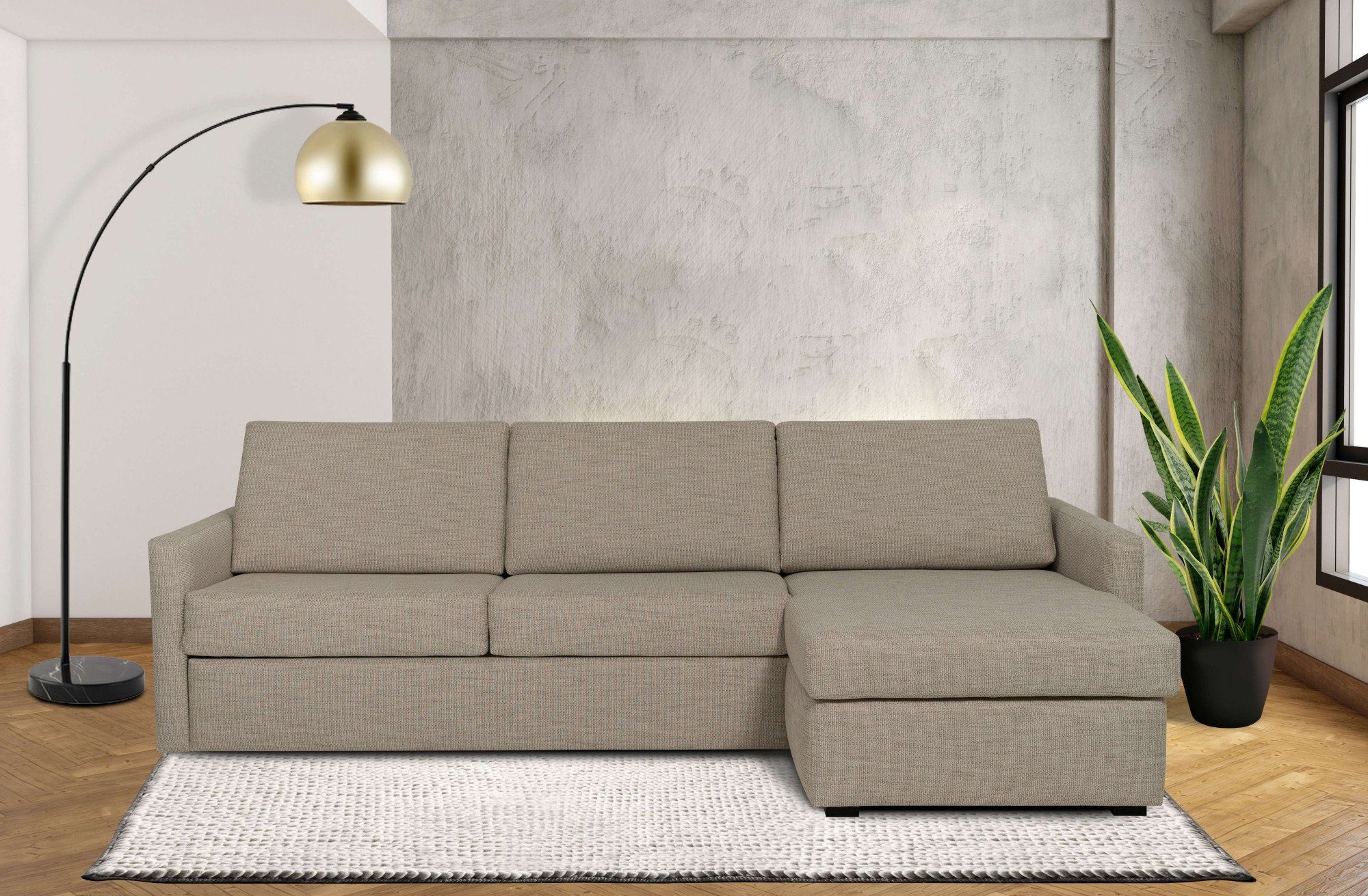Places of Style Slaapbank GOLDPOINT hoekbank 264 cm, ligoppervlak (140/200 cm), L-vorm, Slaapfunctie, Bonell-binnenveringsmatras en volwaardige bedfunctie