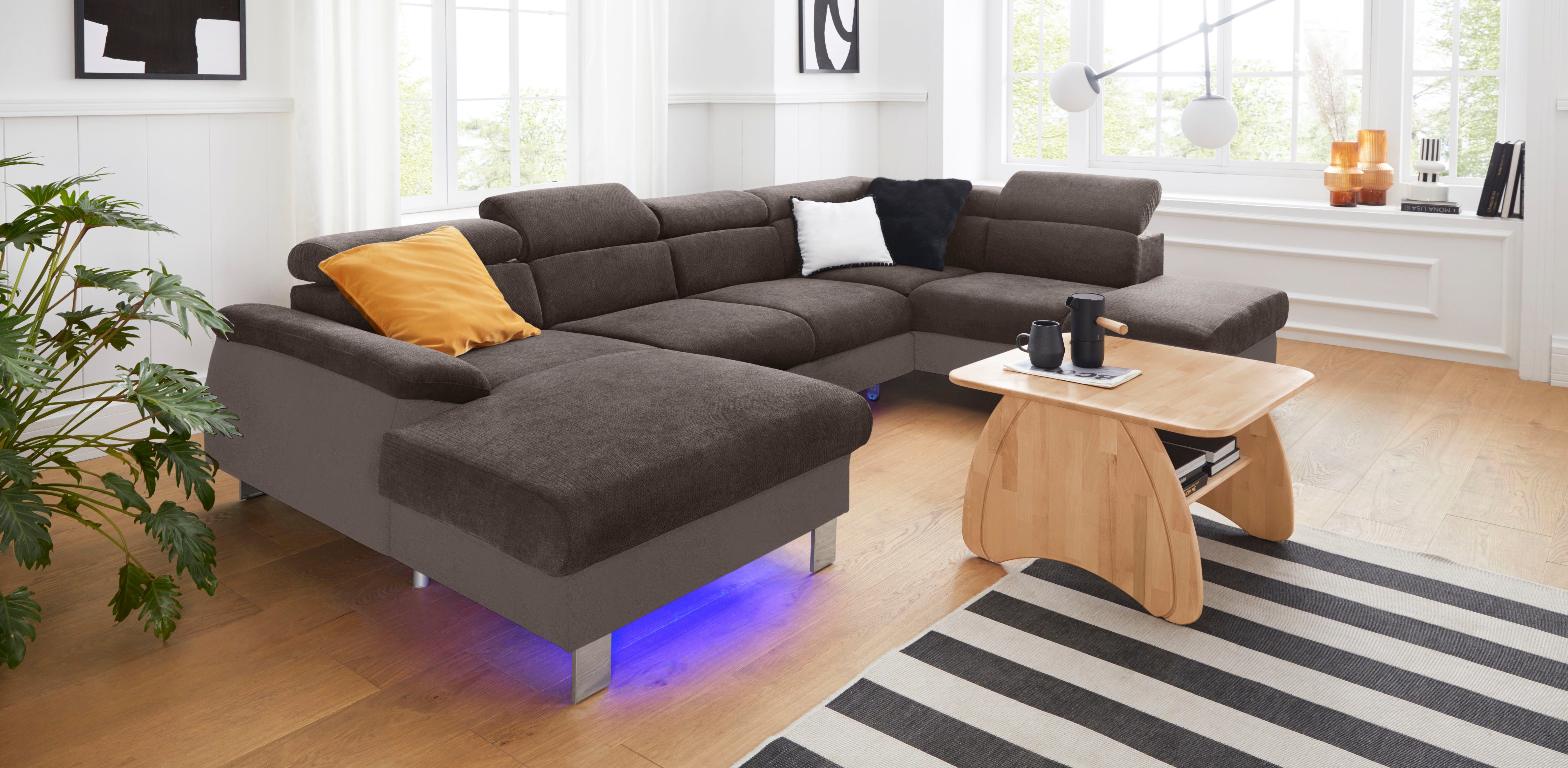COTTA Zithoek Komaris U-vorm, B: 320 cm met hoofdverstelling, optioneel bedfunctie, bedlade & licht