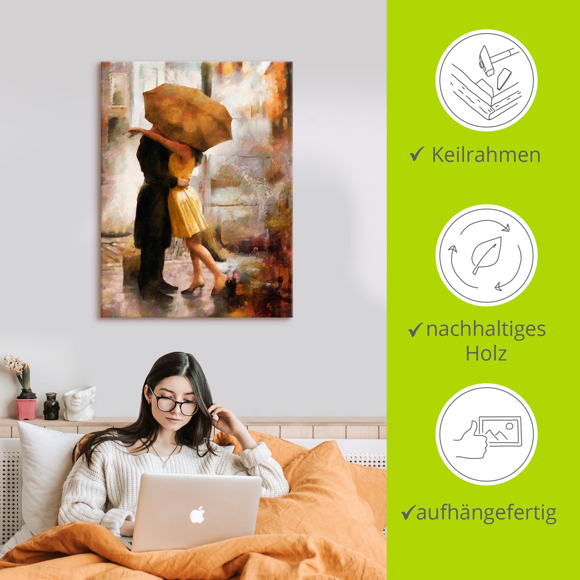 Artland Artprint Kus onder paraplu als artprint op linnen, poster in verschillende formaten maten