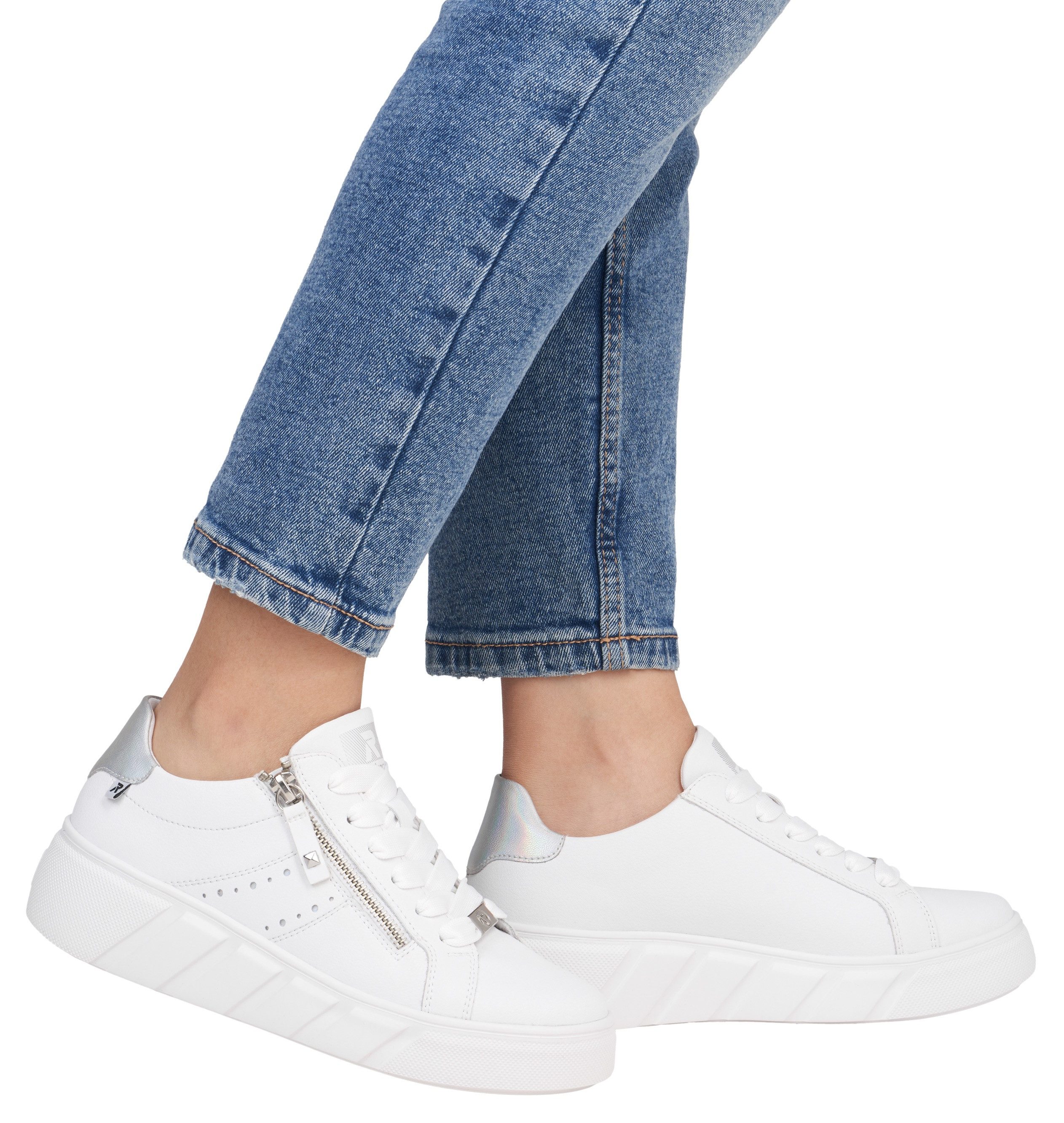 RIEKER Sport Plateausneakers , vrijetijdsschoen, lage schoen, veterschoen met zijlijke perforatie