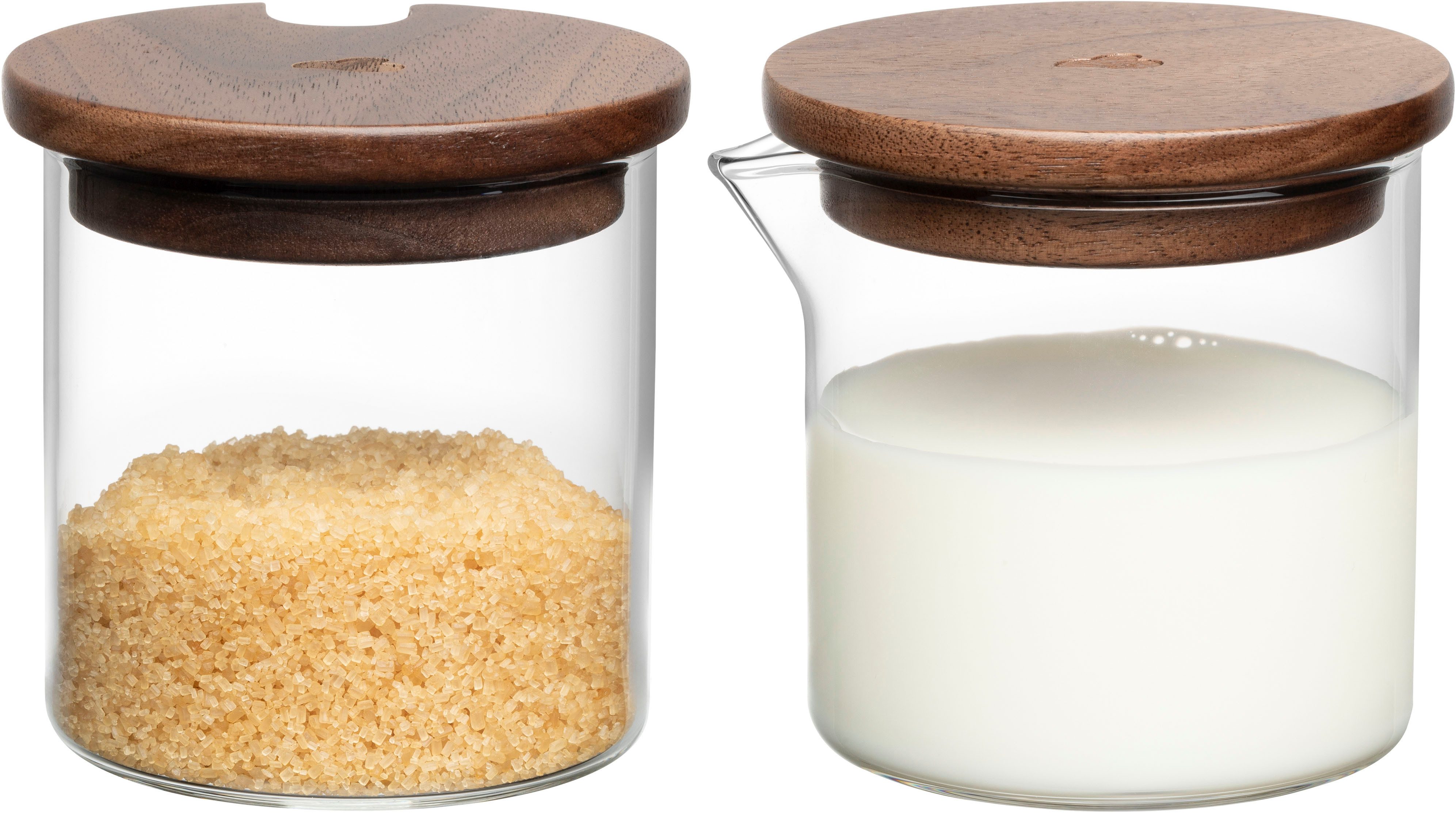 LEONARDO Melk- en suikerset NOVO LEGNO Melkkan en suikerpot met houten deksel (set)