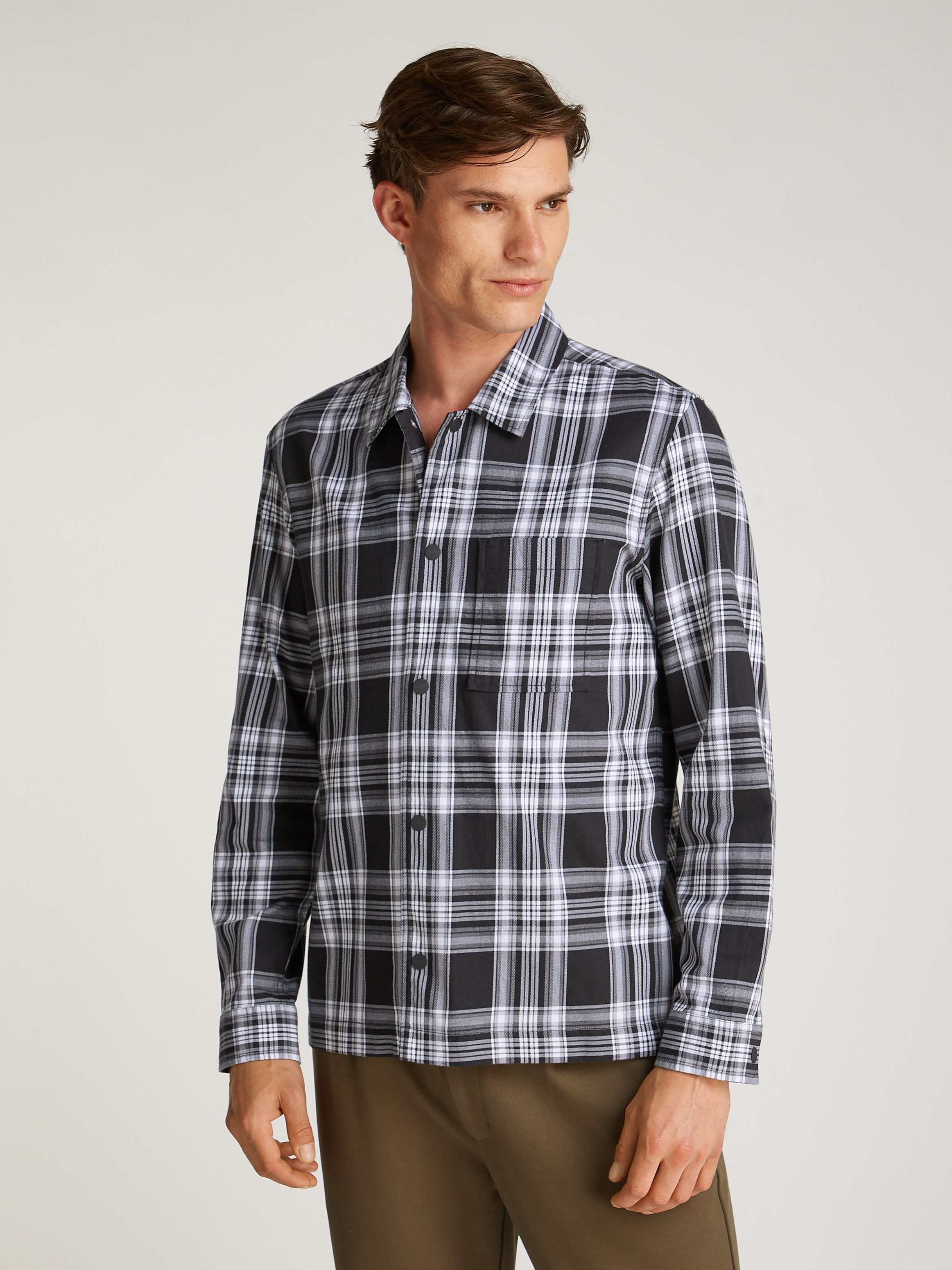 Calvin Klein Geruit overhemd TWILL CHECK SNAPS OVERSHIRT heren casual overhemden maat L zwart