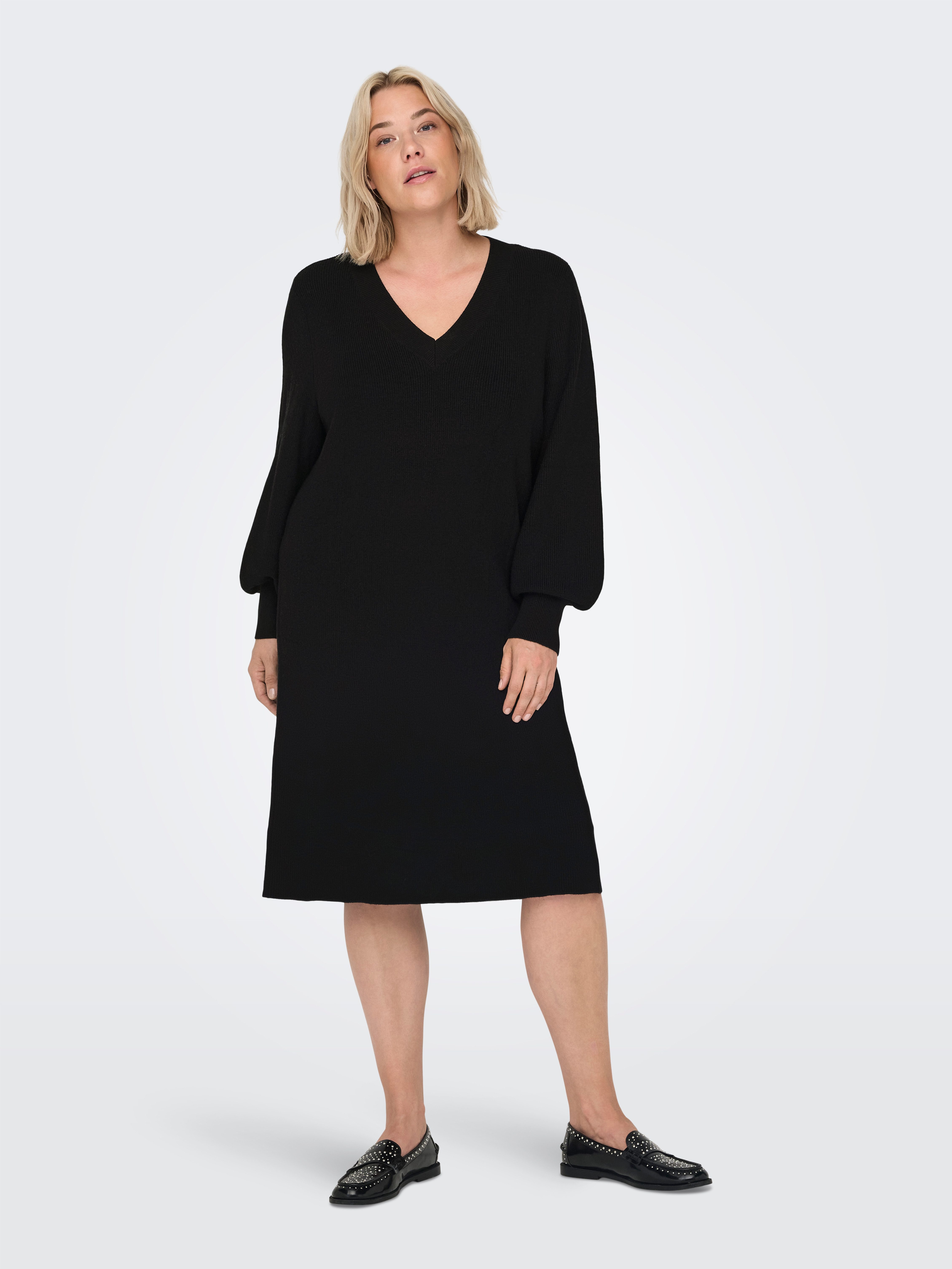 ONLY CARMAKOMA Gebreide jurk CARKATIA LS V-NECK DRESS KNT NOOS