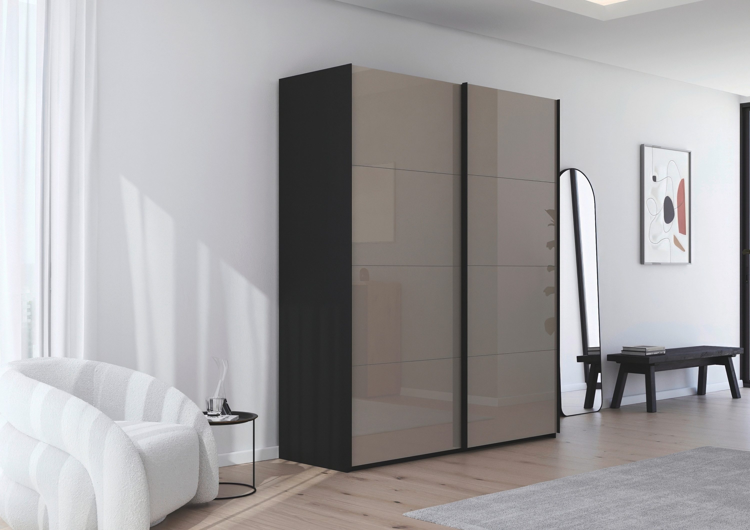 rauch Schuifdeurkast Kledingkast Kast Garderobe Slaapkamerkast SCALE-FYRA edel vierdelige deuren met glas-front veel kleuren made in germany
