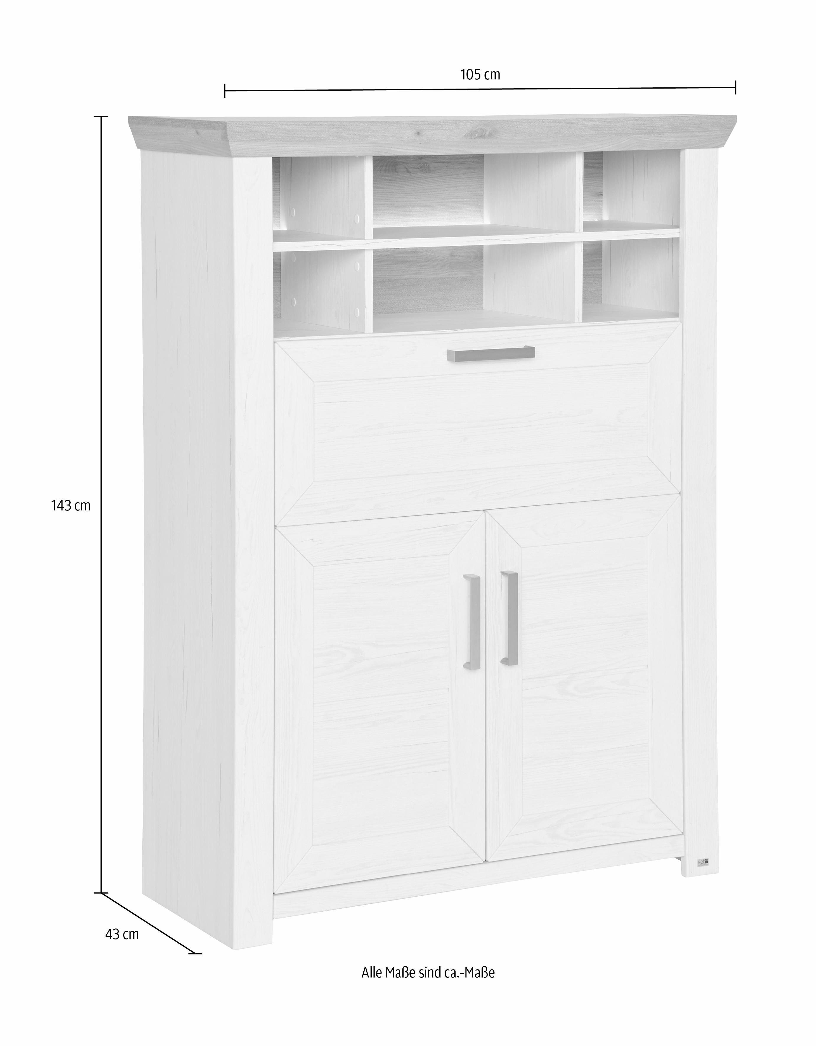 set one by Musterring Highboard York Type 15, met houten deuren en klep, verlichting optioneel, breedte 105 cm