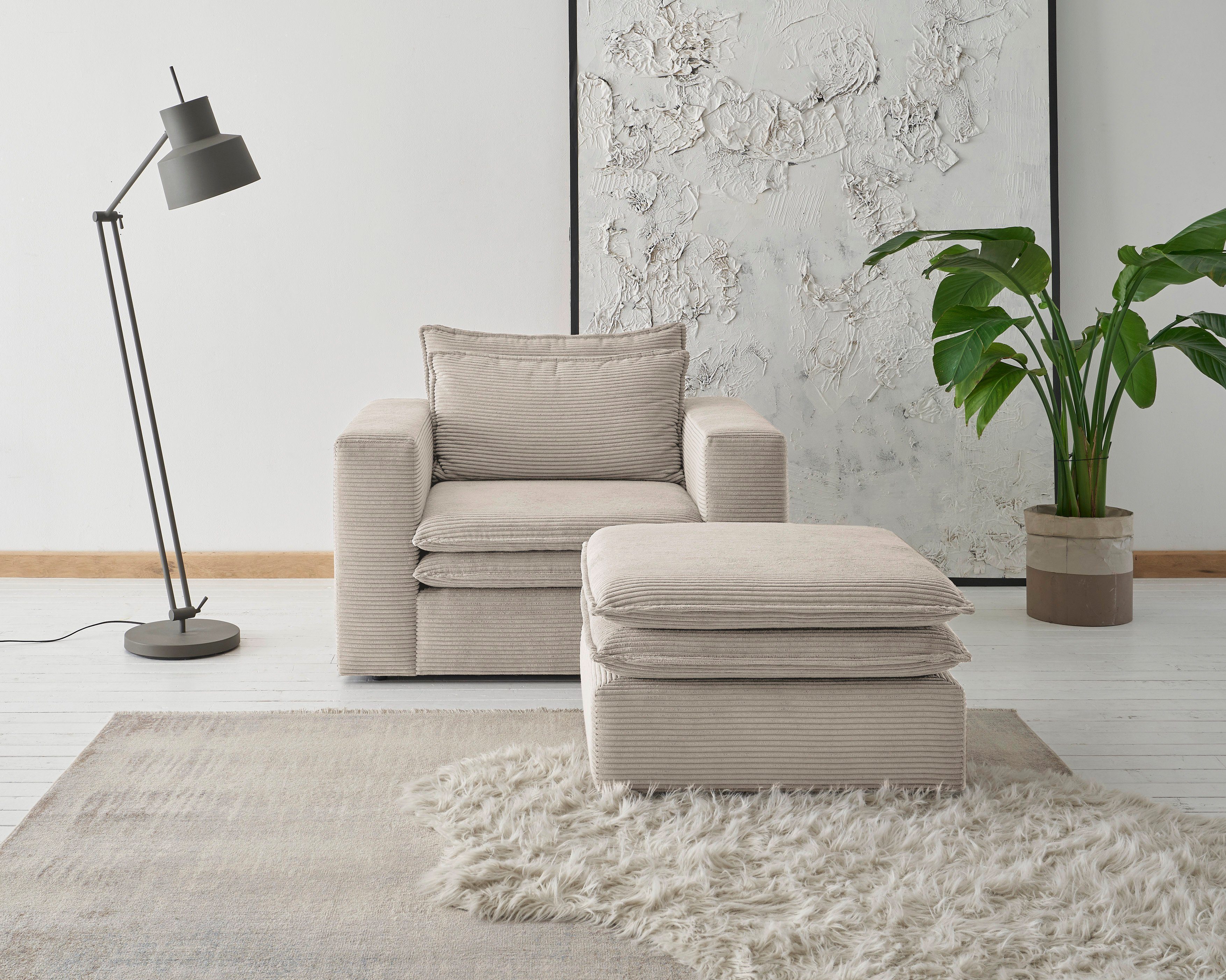 Places of Style Zithoek PIAGGE Hoogwaardige cord, fauteuil en hocker klein als set (2-delig)