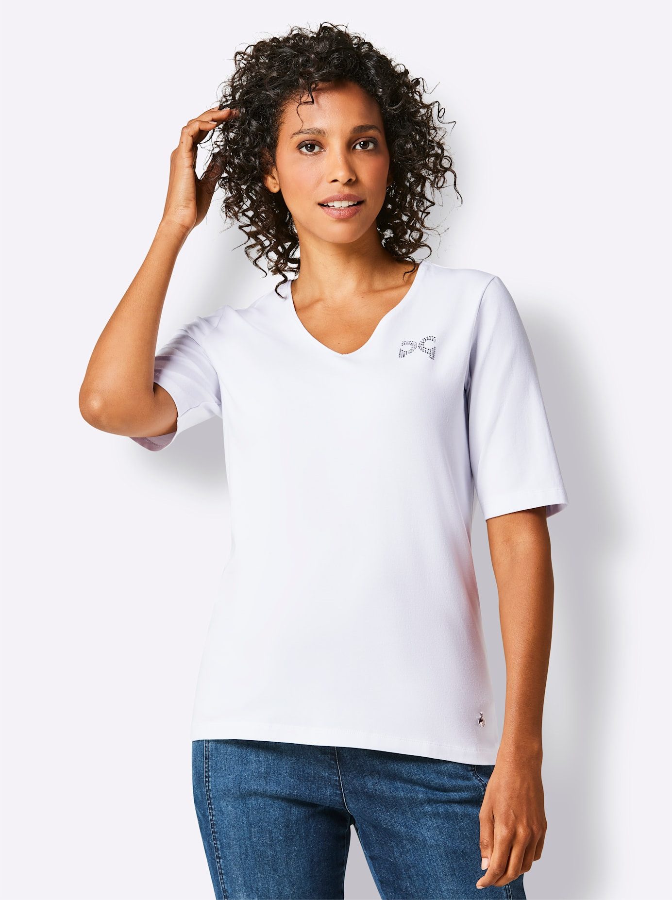 CREATION L PREMIUM Shirt met V-hals Pima-katoenen shirt (1-delig)