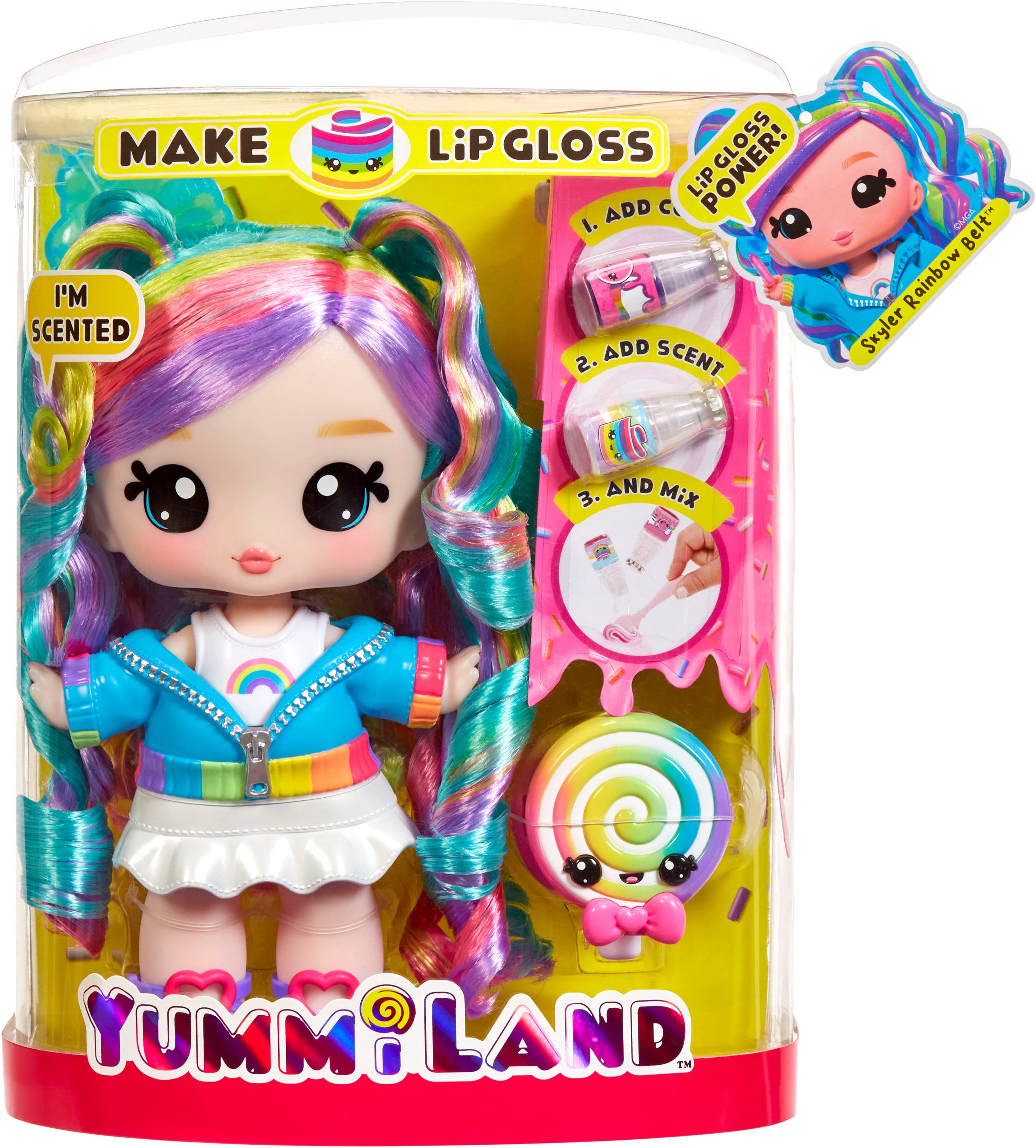 Aankleedpop Yummiland Large Doll + Lip Gloss Pet- Rainbow (Skyler Rainbow Belt)