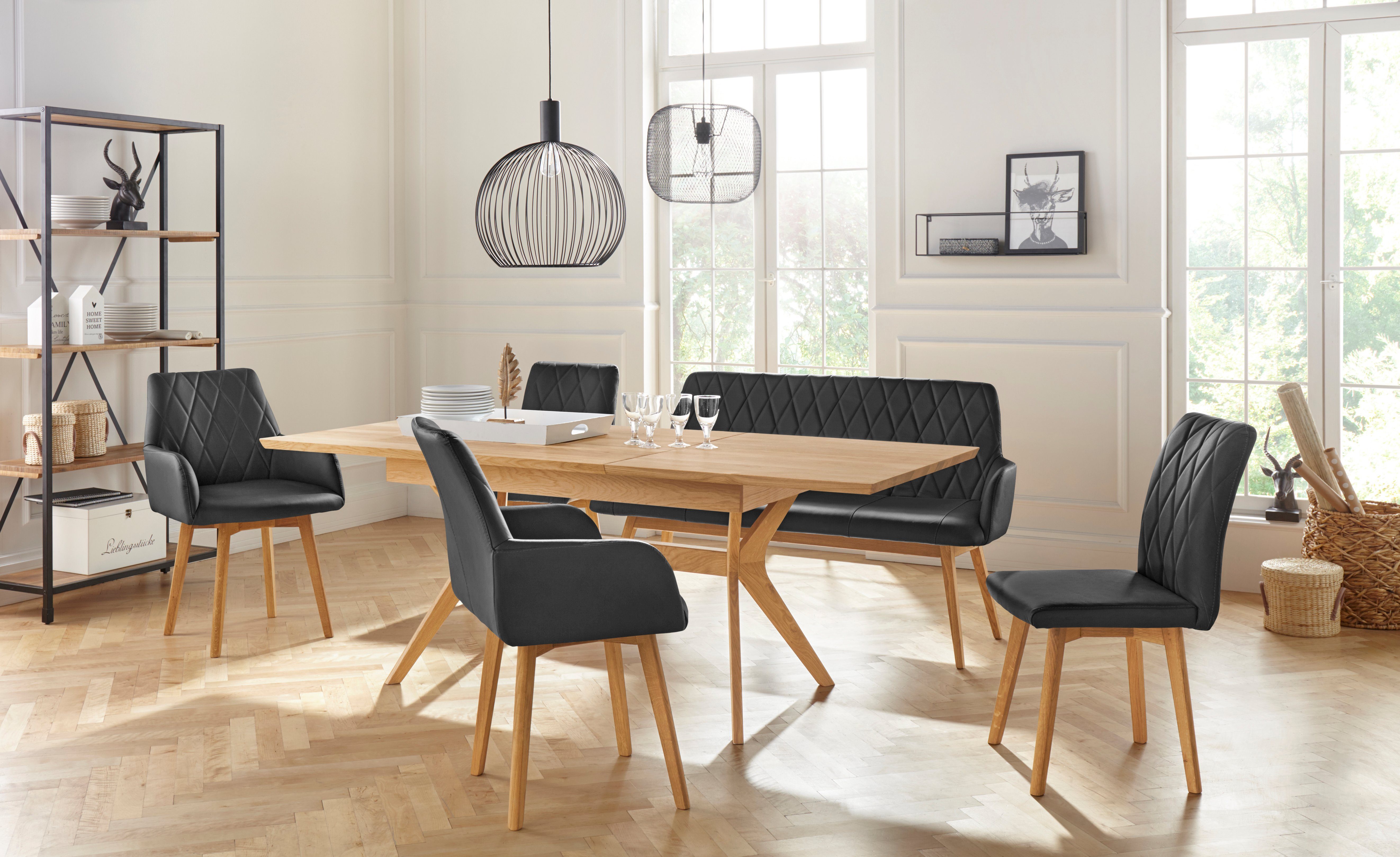 Home affaire Eetkamerstoel Brest Fauteuil in leer of microvezel, geolied massief eiken frame (2 stuks)
